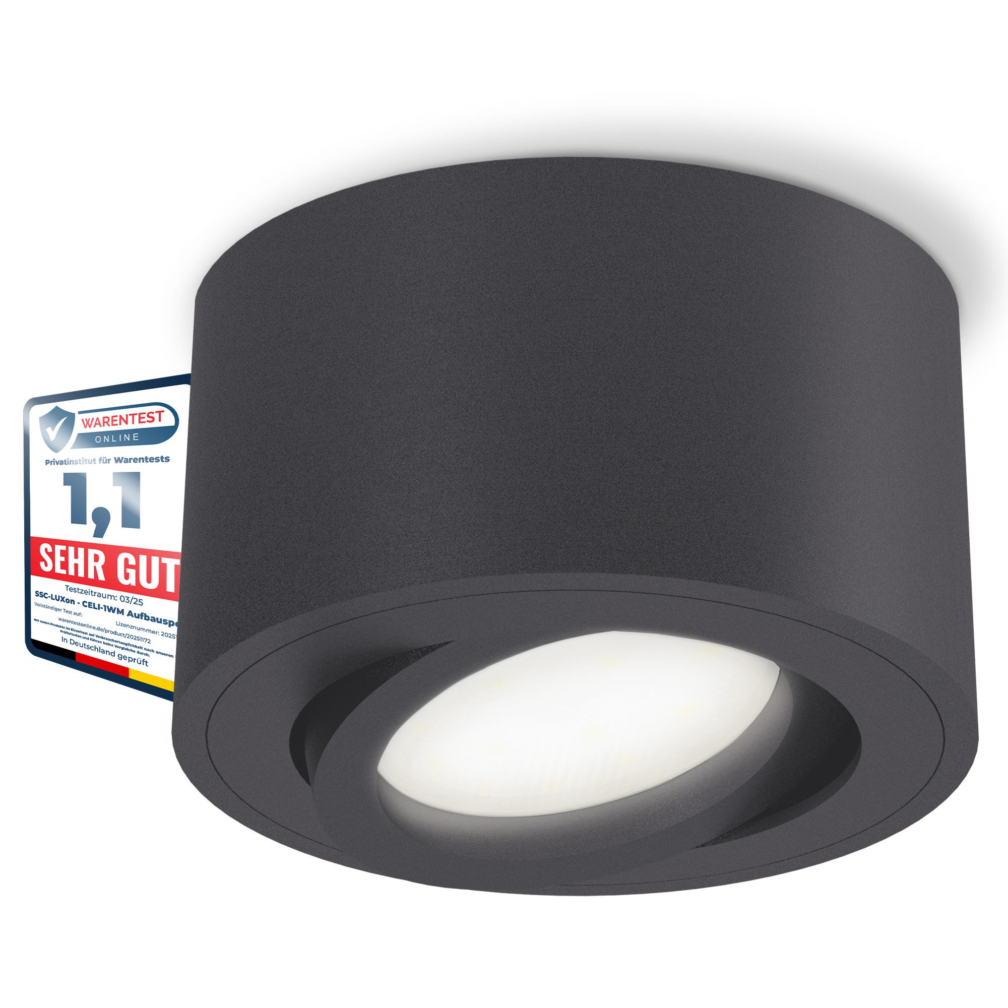 SSC-LUXon LED Aufbaustrahler CELI-1N Aufputz Deckenspot schwenkbar flach anthrazit mit LED Modul 4W, Neutralweiß