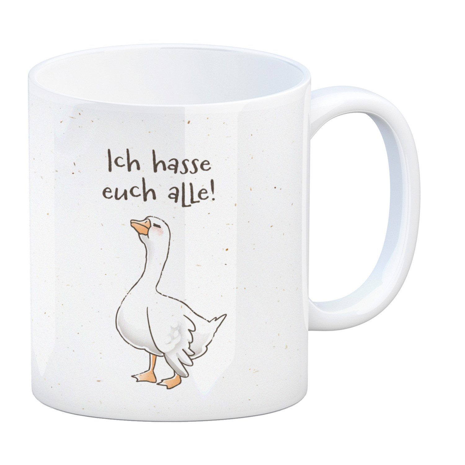 speecheese Tasse Gilbert die Gans Kaffeebecher mit Spruch Ich hasse euch alle