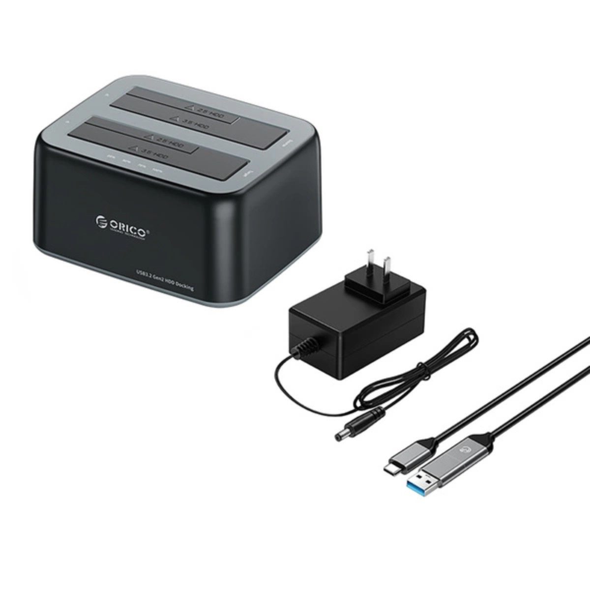 ORICO Festplatten-Dockingstation Orico 6829C3 Dockingstation für 2 x 2,5"/3,5" SATA HDD/SSD - Schwarz, (Einzelgerät, Einzelgerät), Vertikale Bauweise, USB 3.2 Gen2, SATA-kompatibel