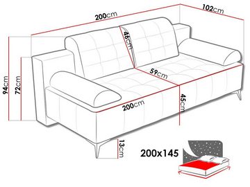 MIRJAN24 Schlafsofa Stella III, mit Bettkasten und Schlaffunktion, Metallfüße, Kissen mit Reißverschluss, Wellenfeder