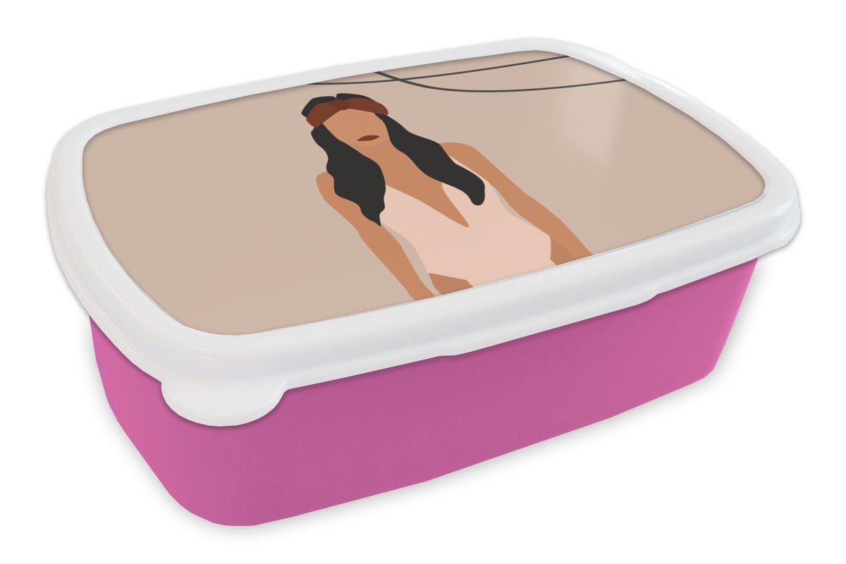MuchoWow Lunchbox Sommer - Rosa - Frau, Kunststoff, (2-tlg), Brotbox für Erwachsene, Brotdose Kinder, Snackbox, Mädchen, Kunststoff