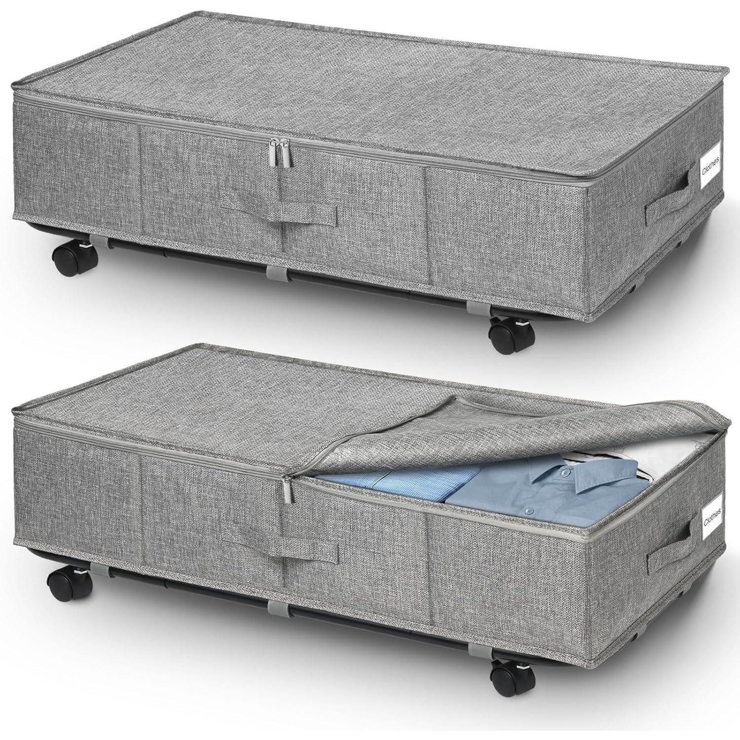 LuxusKollektion Unterbettkommode Unterbettkommode 2 Stück 50l faltbar Rollen Bettkasten Grey3