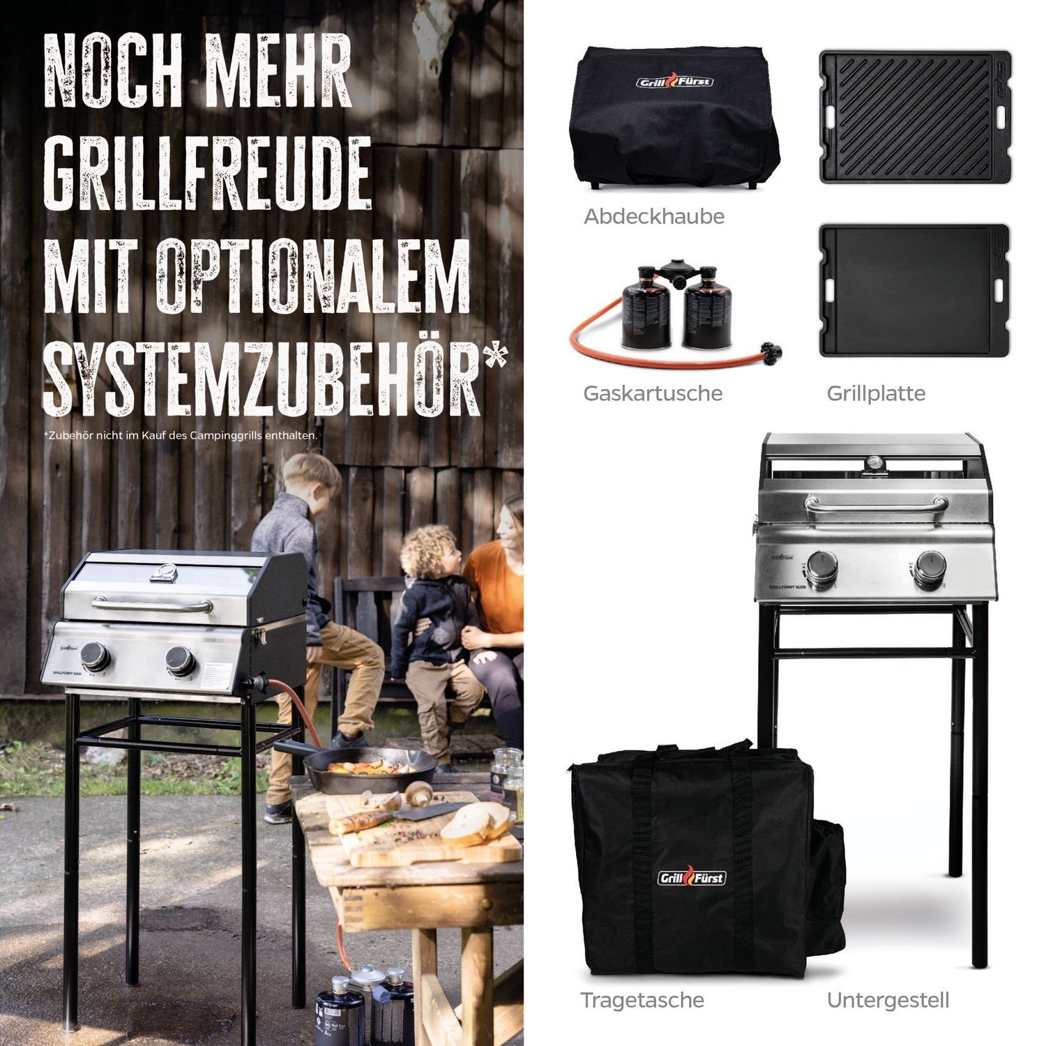 v2 Balkongrill Camping-Gasgrill Campinggrill / - 2-Brenner 50mbar portabel G201E Grillfürst Grillfürst Gasgrill