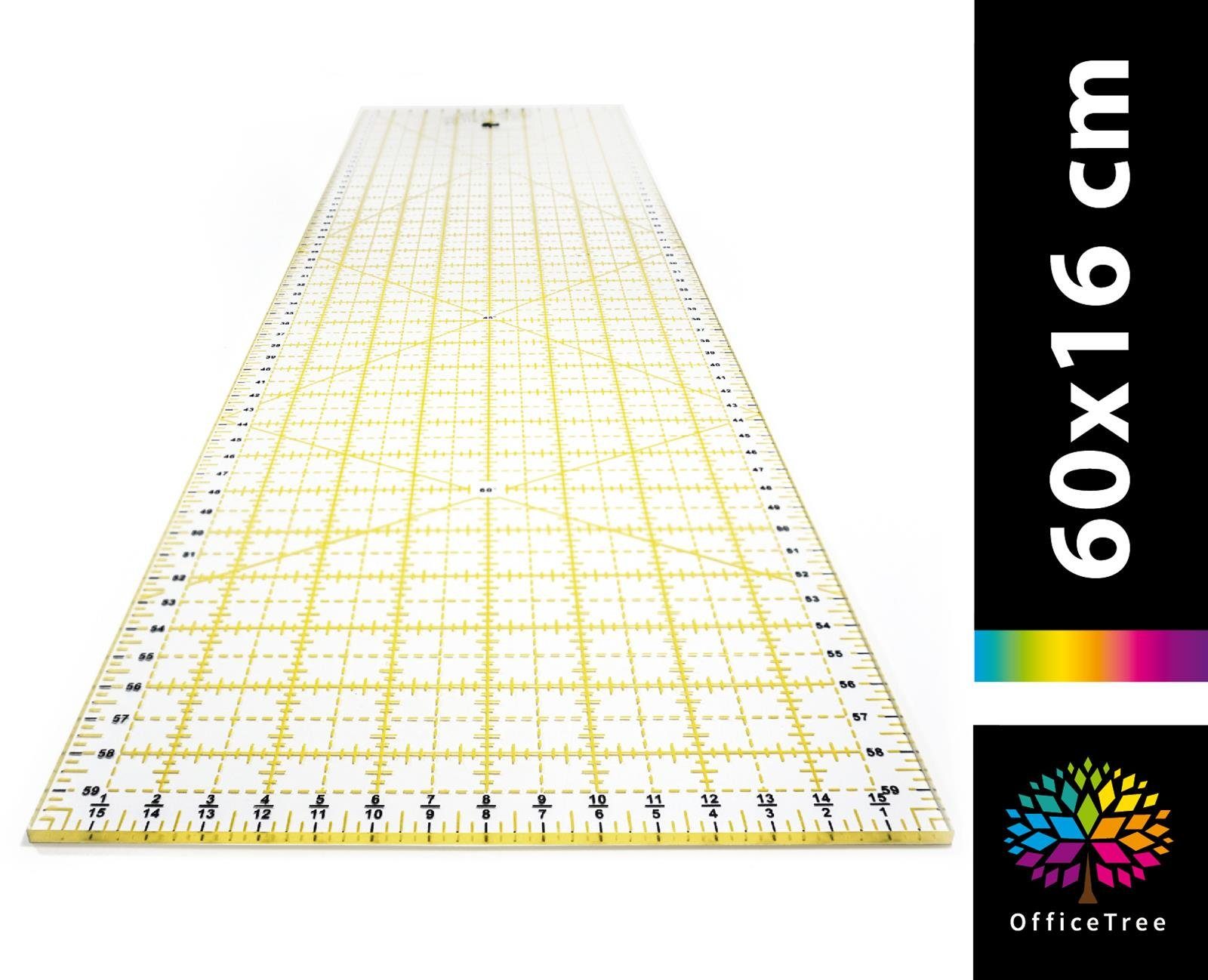OfficeTree Lineal Schneiderlineal - 60x16 cm, Patchworklineal Lineal zum Nähen