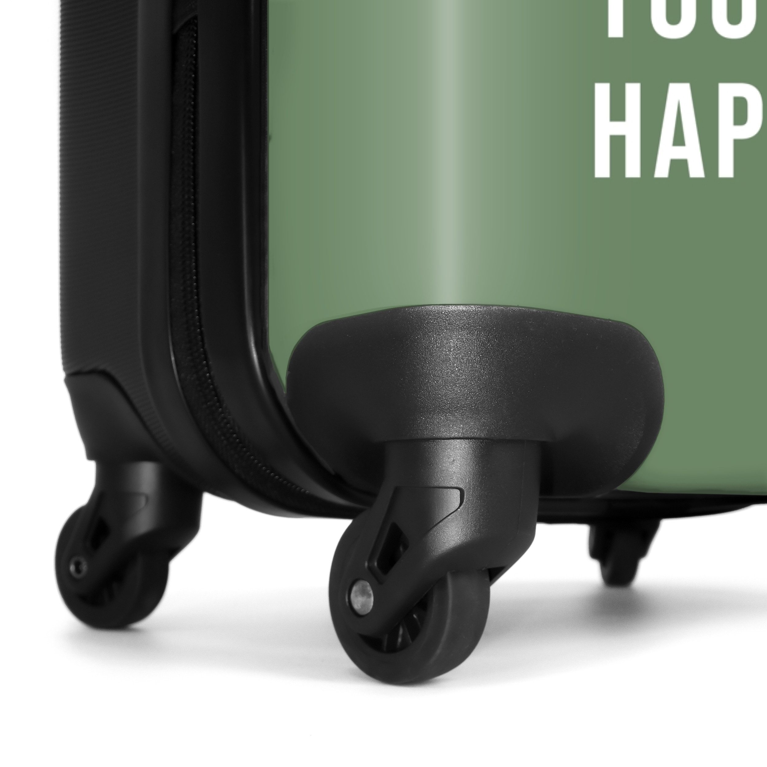 NoBoringSuitcases.com© Hartschalen-Trolley Grün mit Zitat "Tu, was dich glücklich macht". 55x35x20cm, 4 Rollen, Handgepäck Koffer & Trolleys, Luggage, Reisekoffer Frauen