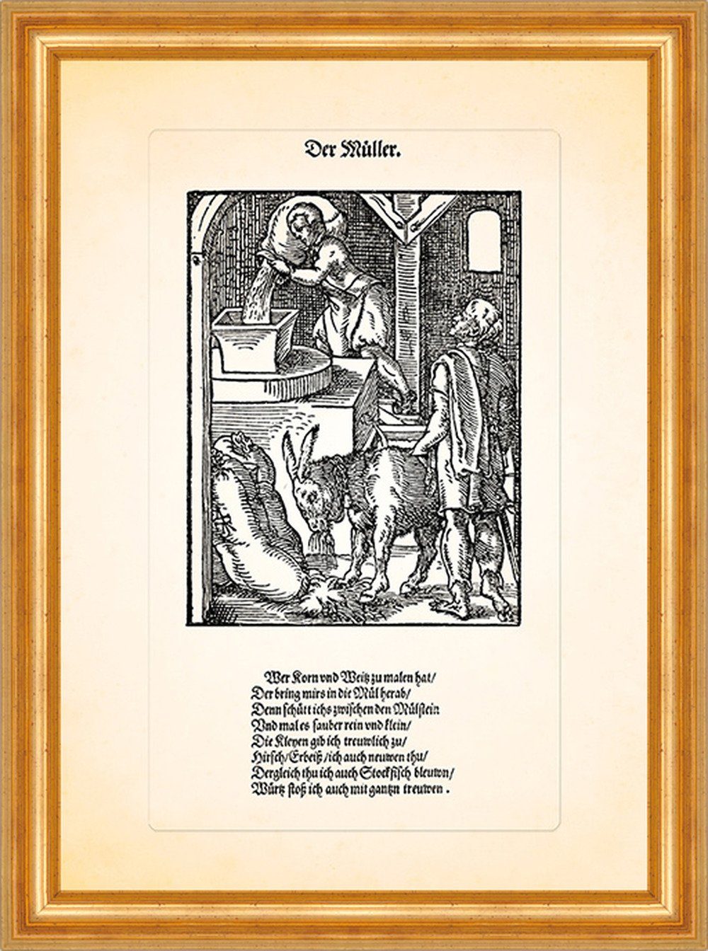 BillerAntik Kunstdruck Der Müller Mühle Mehl Weizen Kleie Jost Amman Holzschnitt Stände 040 G, (1 St)