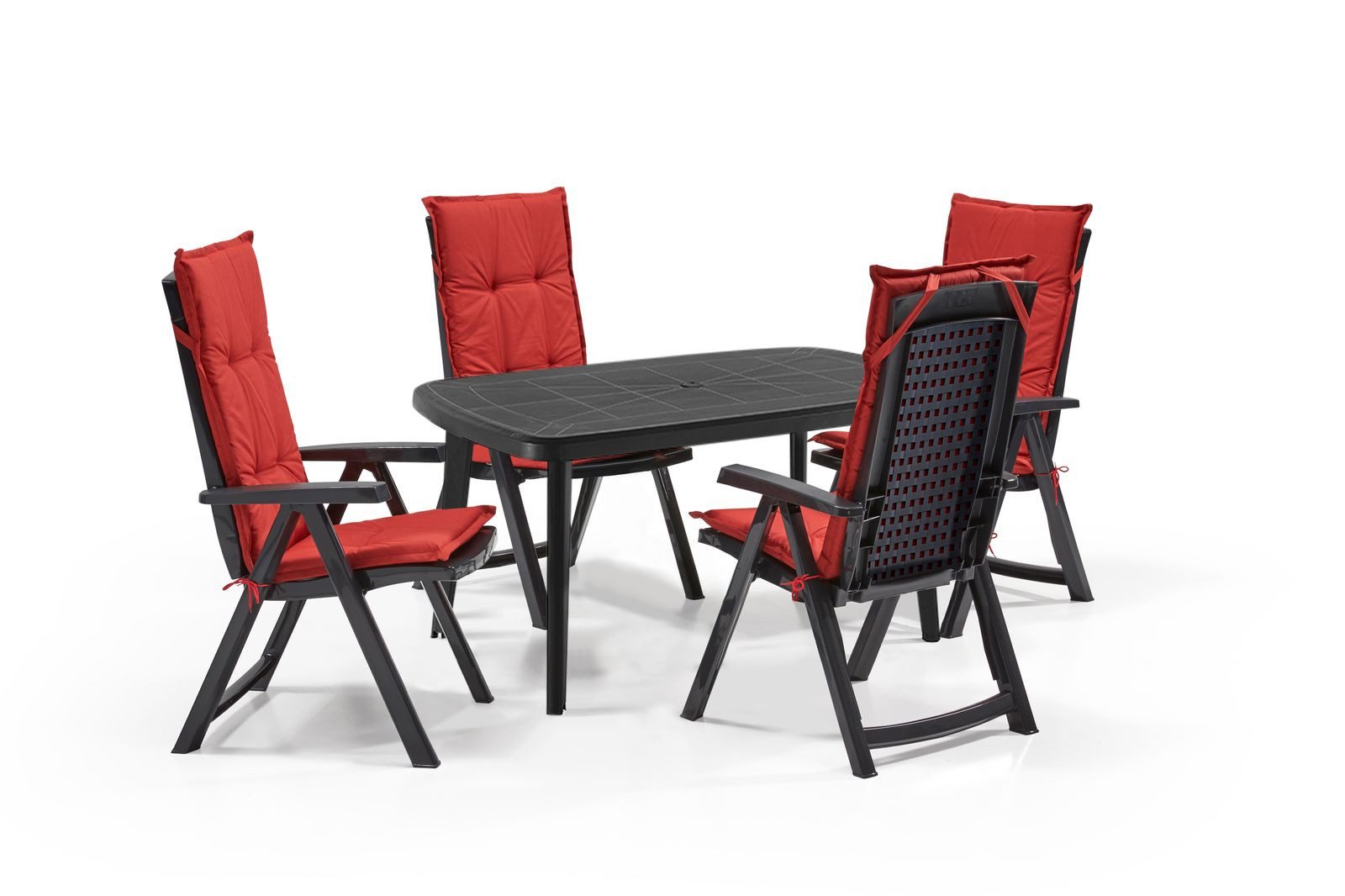 Shaf Garten-Essgruppe Milano 5-tlg. anthrazit, mit Polster rot, wetterfest, klappbar