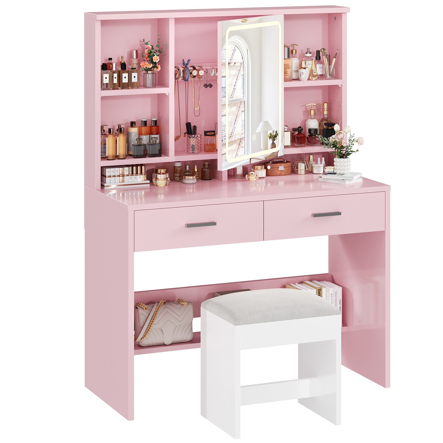 HOMALL Schminktisch Schminktisch mit Spiegel und LED 2 Schubladen und 6 Abl günstig online kaufen