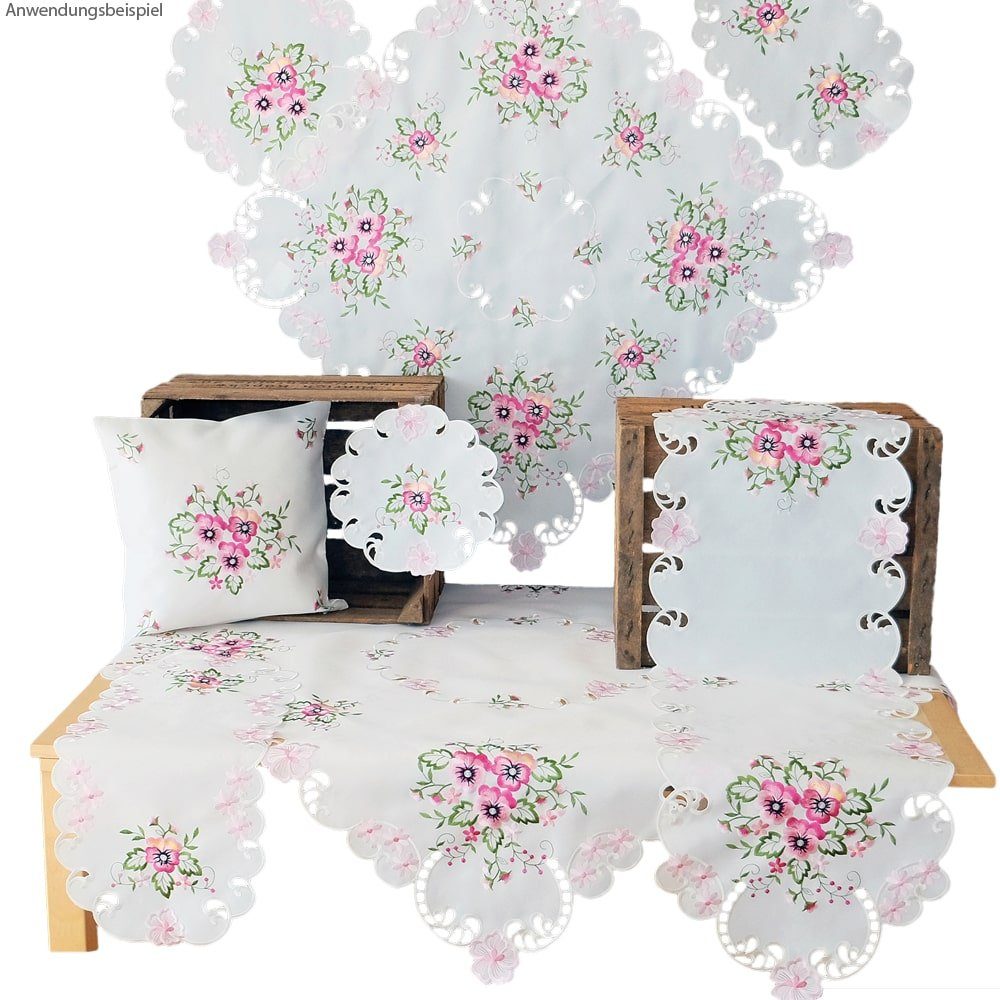 Kissenbezüge Kissenhülle 40x40 HOME matches21 Stick & Stiefmütterchen cm, (1 HOBBY rosa Stück) weiß