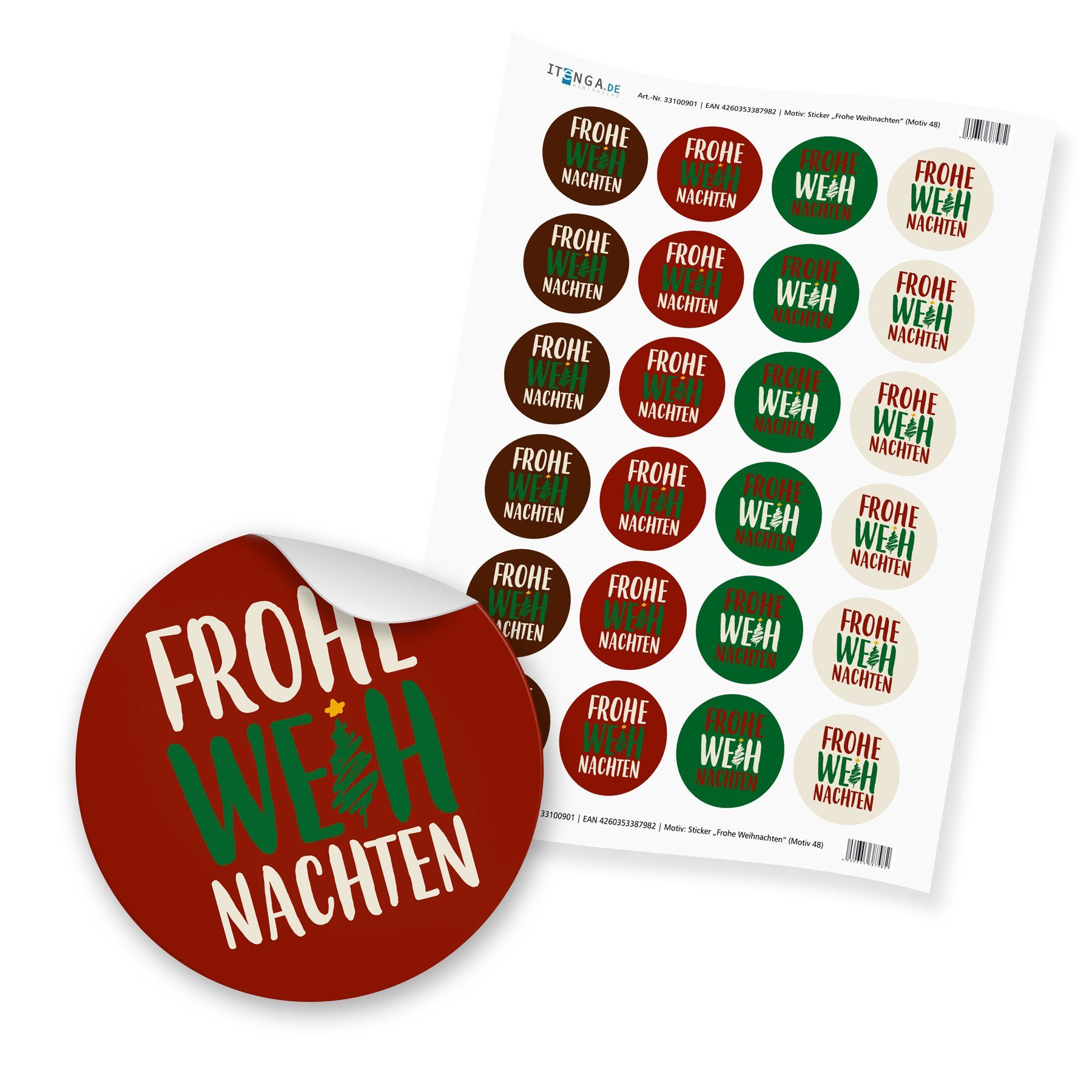 itenga Aufkleber 24 x itenga Sticker „Frohe Weihnachten“ (Motiv 48)