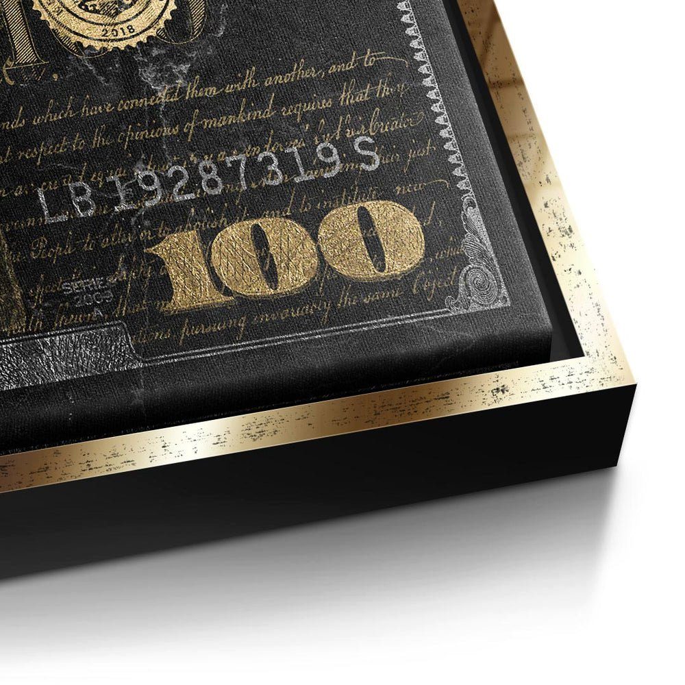 DOTCOMCANVAS® Leinwandbild, Premium Dollar Wandbild in Money schwarzer dont Lie - gold Rahmen schwarz