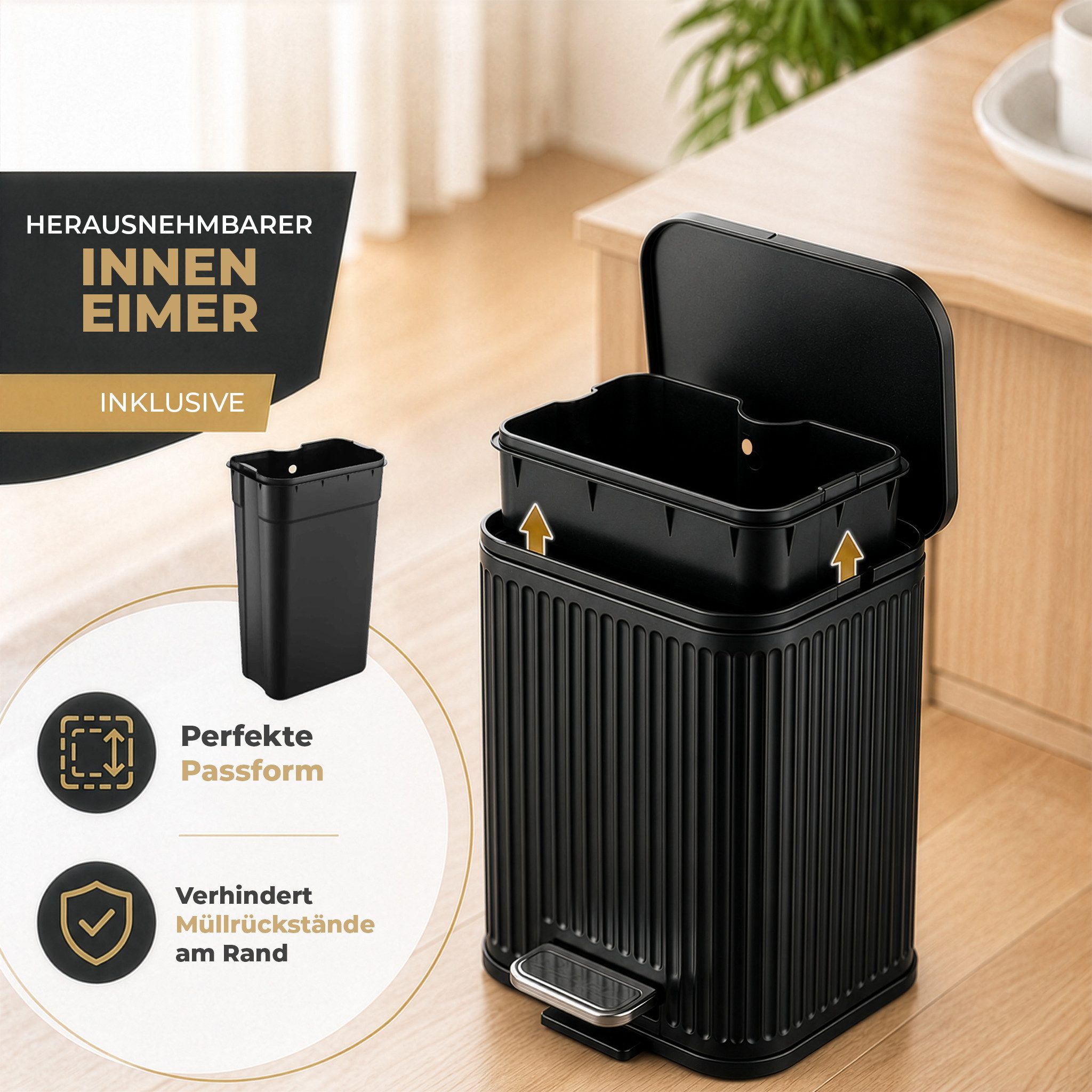 Kubus Mülleimer Elias Treteimer mit Soft-Close-Deckel, Inneneimer und Fußpedal, Pflegeleichte Oberfläche