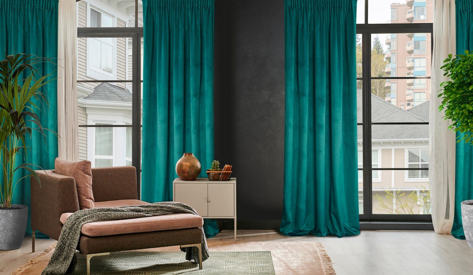 Design91 Vorhang Samtvorhänge 140x270 cm 135x300 cm (1 St), Kräuselband, blickdicht, Samt, Wohnzimmer Tunnelzug – Bild 2 von 5