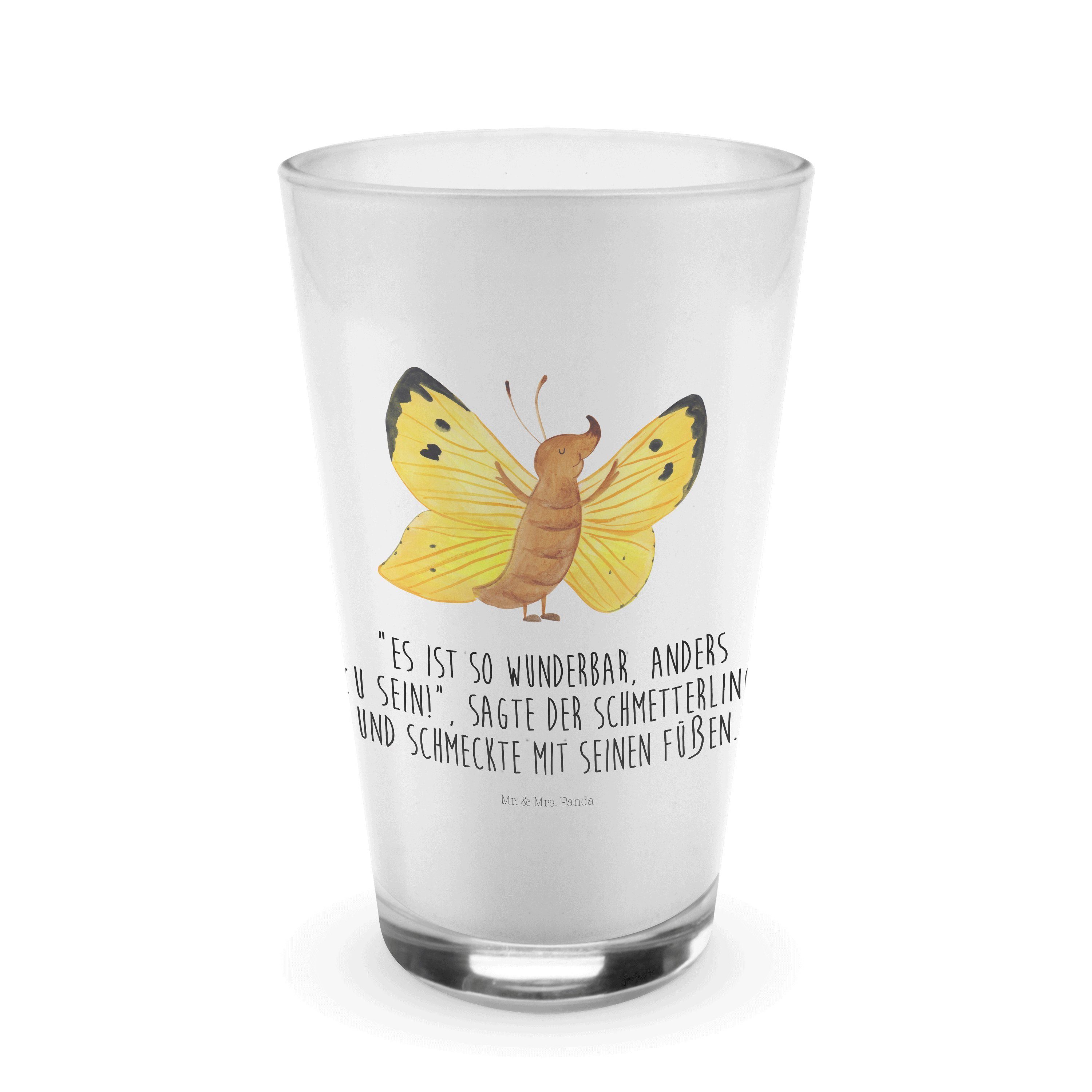 Mr. & Mrs. Panda Glas Schmetterling Zitronenfalter - Transparent - Geschenk, Cappuccino Gla, Premium Glas