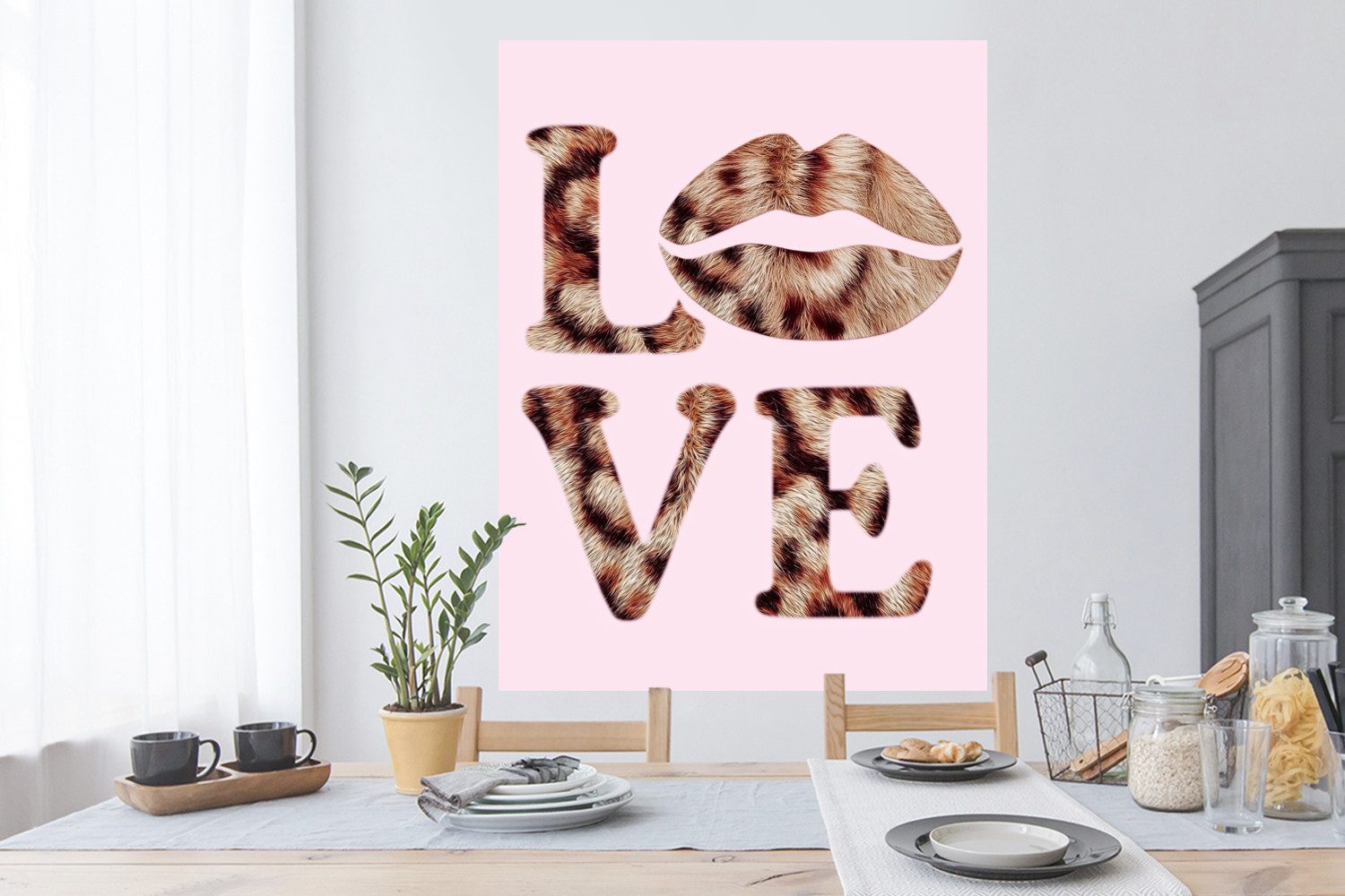 MuchoWow Wandsticker Text - Liebe - Panthermantel - Hellrosa (1 St), Wanddeko, Aufkleber, Wandtattoo, 90x120 cm
