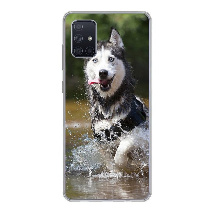 MuchoWow Handyhülle Husky im Wasser Phone Case Handyhülle Samsung Galaxy A71 Silikon Schutzhülle