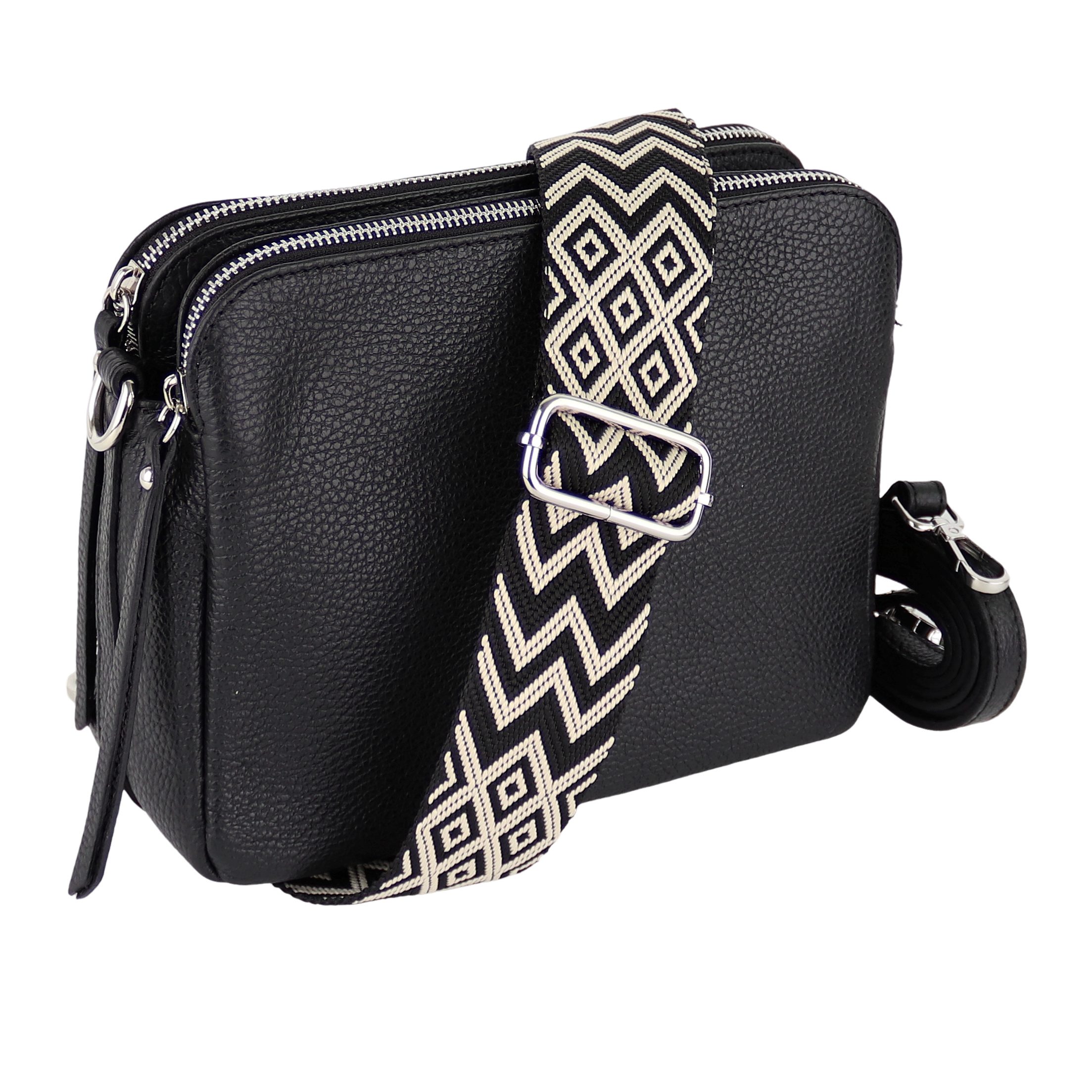 MIRROSI Schultertasche aus Echtleder, hergestellt in Italien, mit 2 Riemen (ca.24x18x9cm), Umhängetasche, Crossbody Bag, verstellbaren Schulterriemen