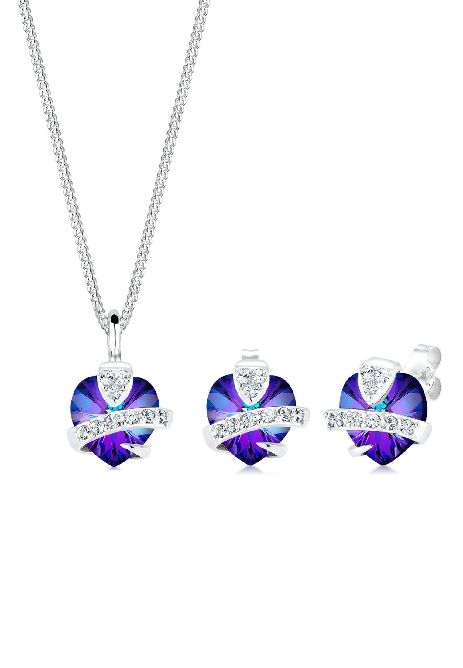 Elli Schmuckset Herz Glamourös 925 Silber, mit Kristallen von Swarovski®, Herz