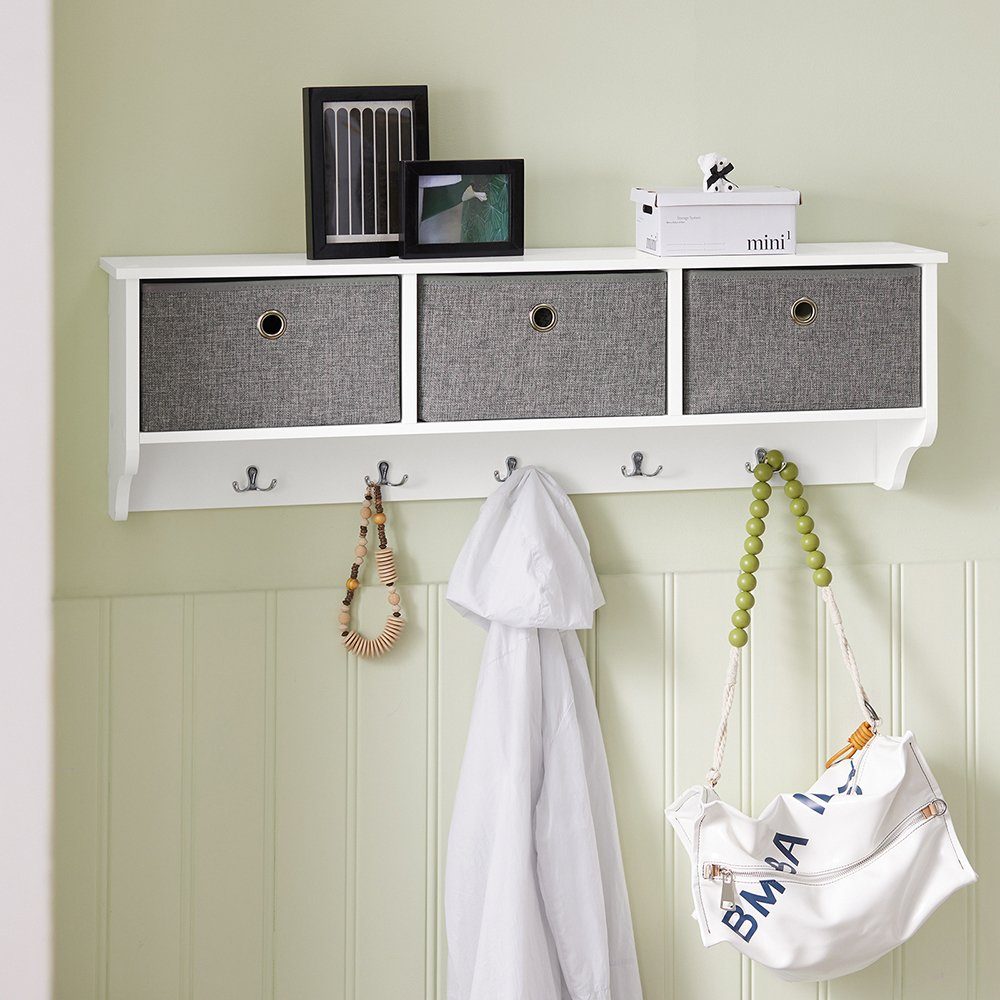 SoBuy Wandgarderobe FSR35-W+FRG282-W, Flurset Flurmöbel Schuhbank mit Sitzfläche Flurgarderobe