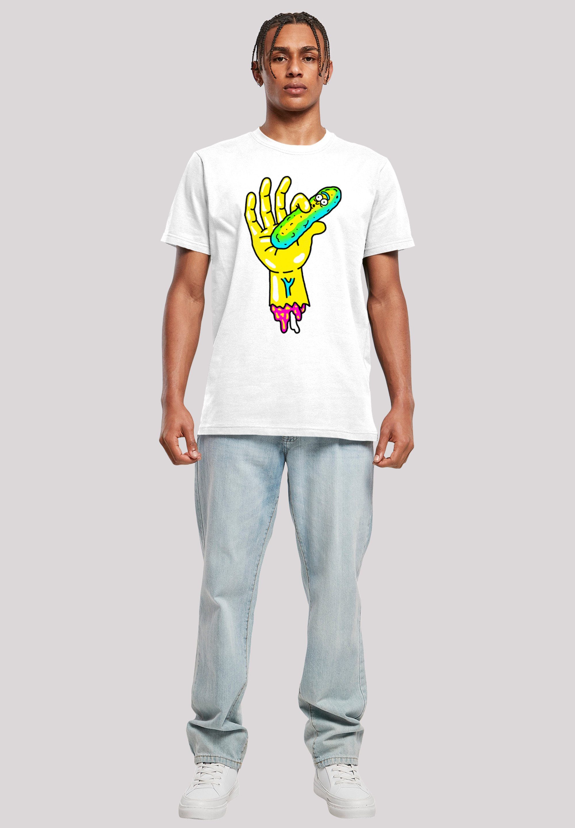 F4NT4STIC Hand Print Rick T-Shirt Morty weiß Pickle and