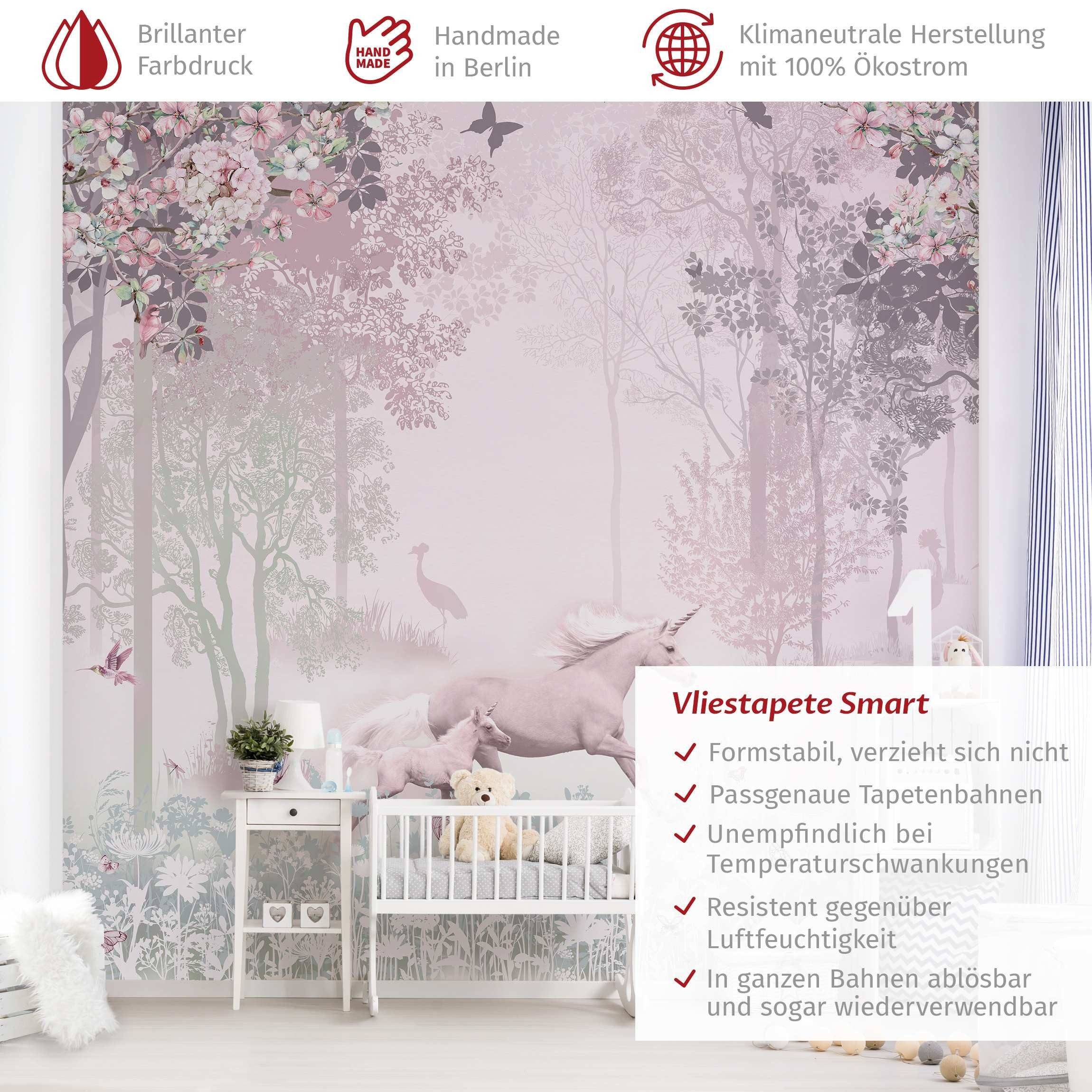 Bilderdepot24 Kindertapete Kinderzimmer Einhorn Blumenwiese Rosa günstig online kaufen