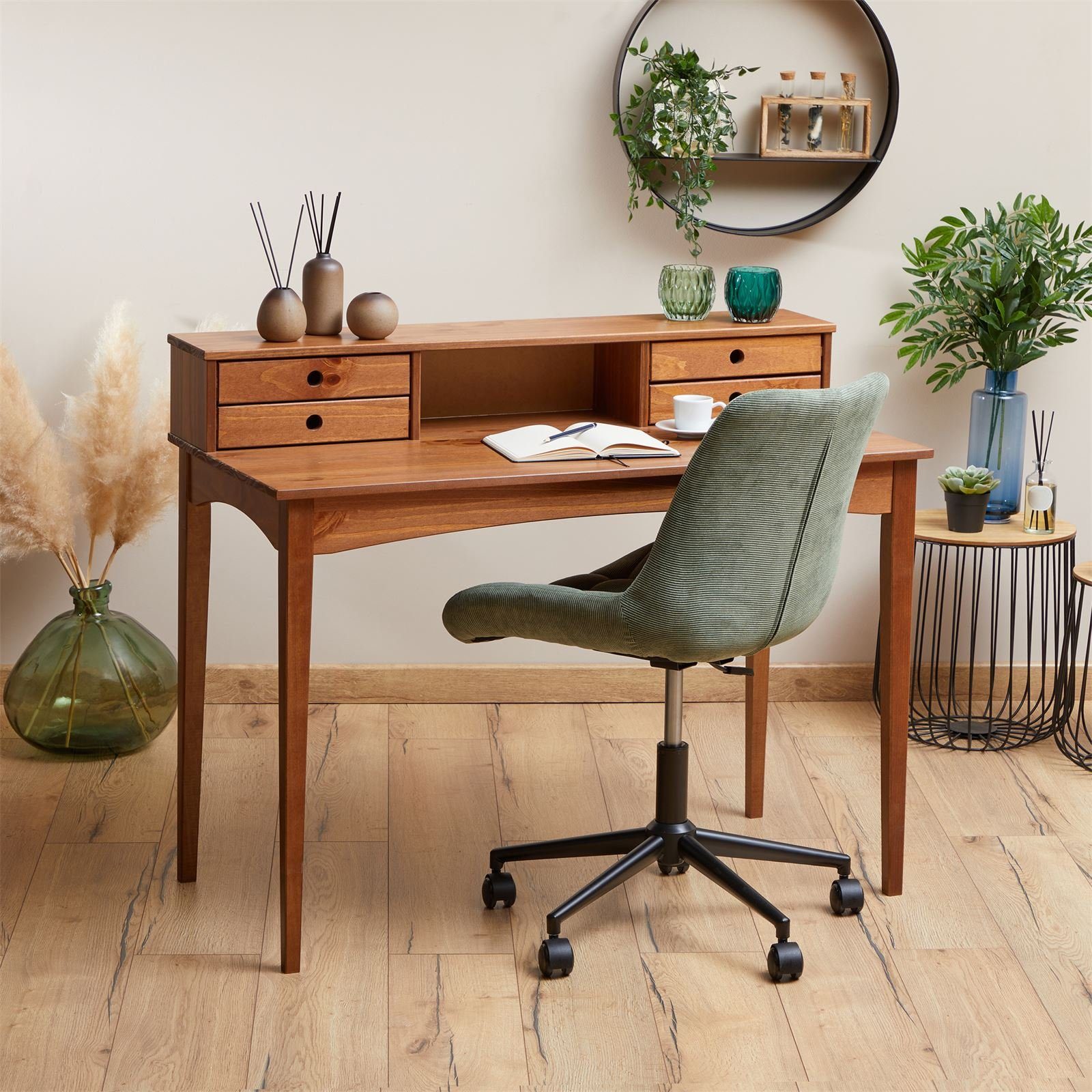 IDIMEX Schreibtisch MILANO, Home Office Tisch mit 4 Schubladen aus Massivholz kastanie