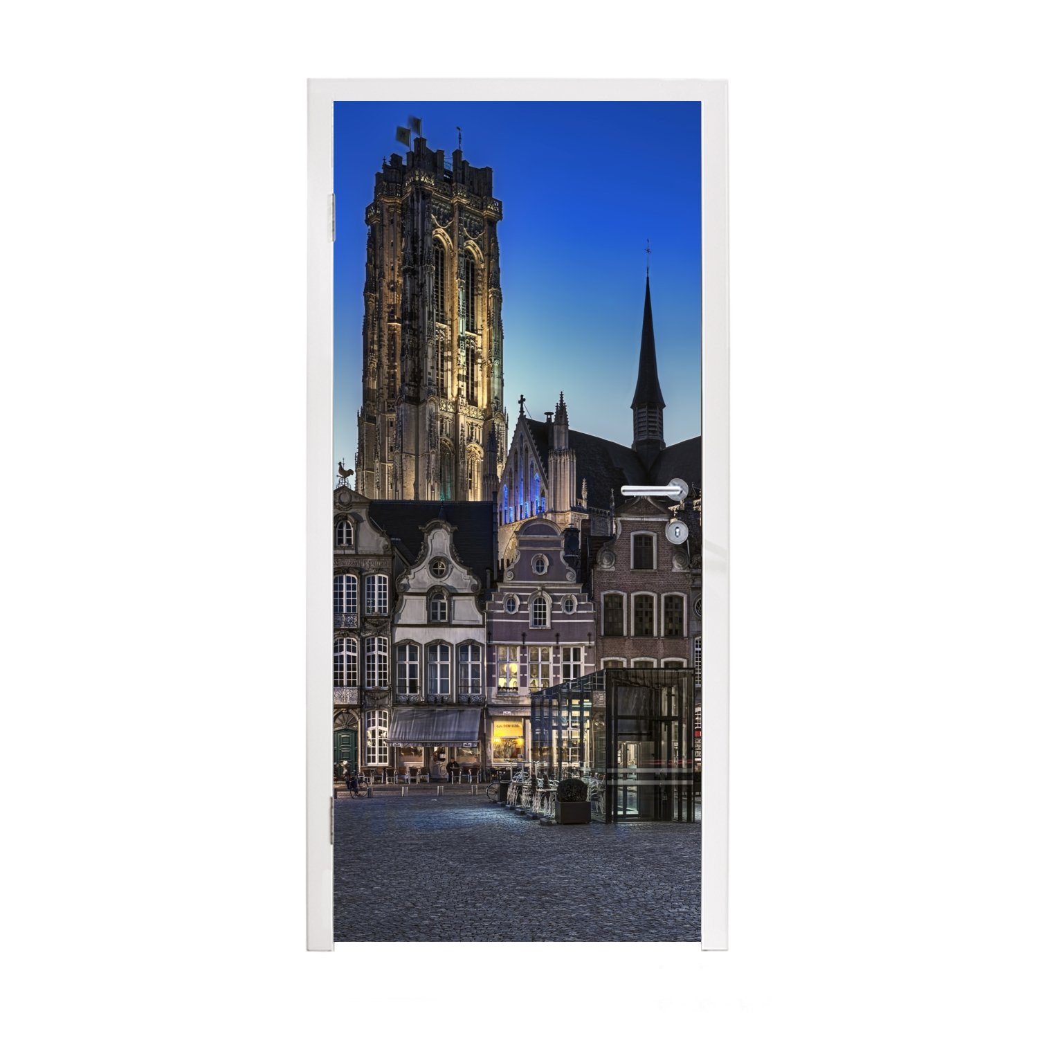 MuchoWow Türtapete Marktplatz - Lampe - Mechelen, Matt, bedruckt, (1 St), Fototapete für Tür, Türaufkleber, 75x205 cm