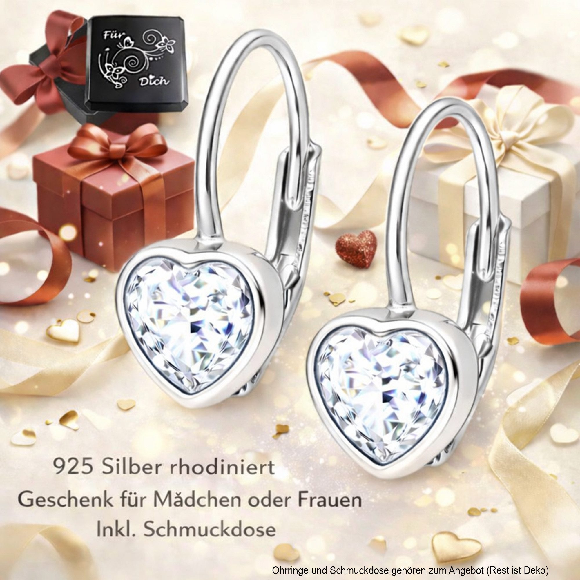 Limana Paar Ohrhänger Kinder hängende Ohrringe Herz 925 Silber Brisur Mädchen Damen Geschenk (inkl. Dose Geschenk für Freundin Geburtstag Muttertag Valentinstag), Ostern Einschulung Schulanfang Nikolaus Kommunion Weihnachten