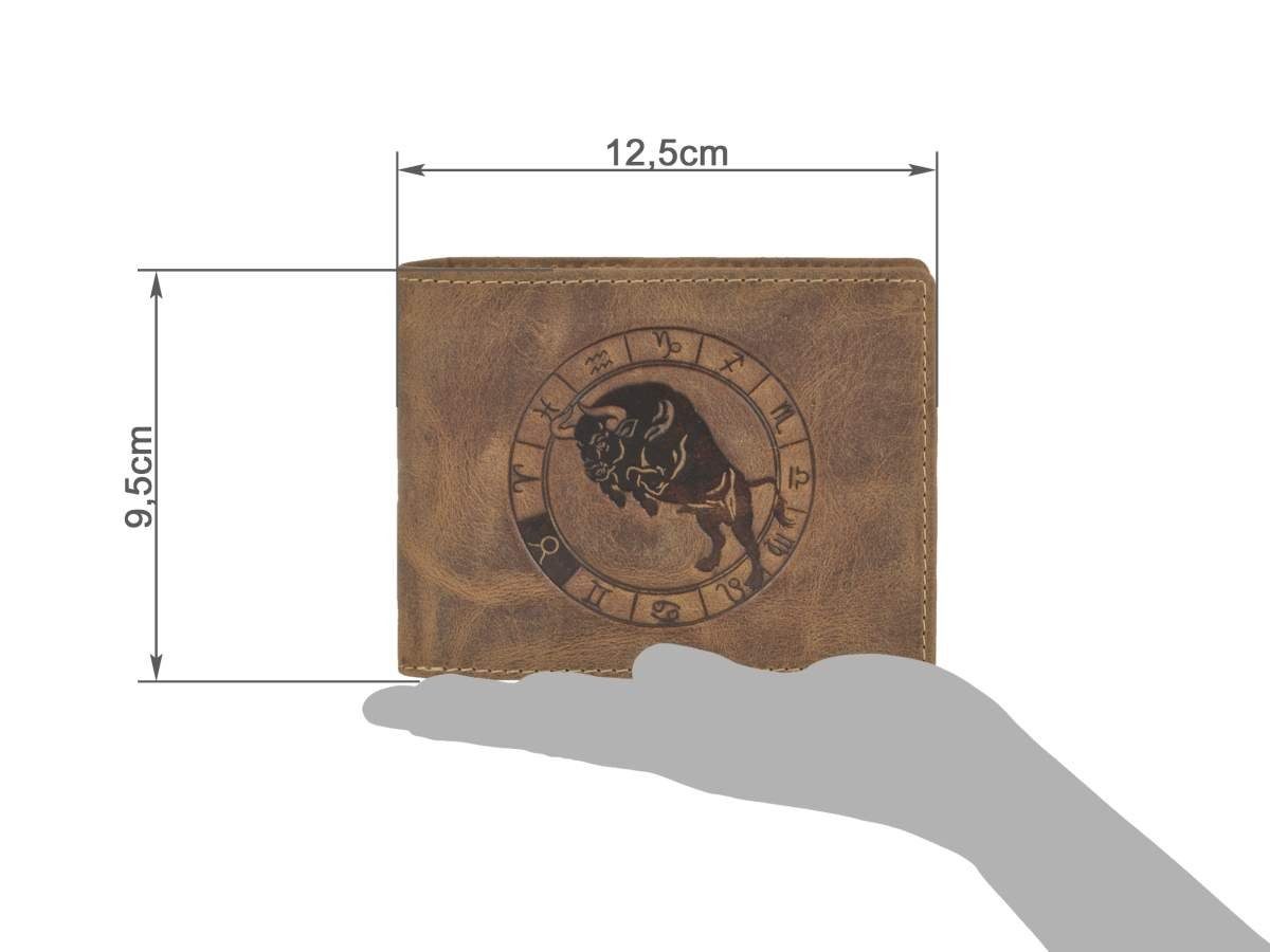 Greenburry Geldbörse Vintage (oA), Portemonnaie, Lederbörse, Sternzeichen-Prägung Stier