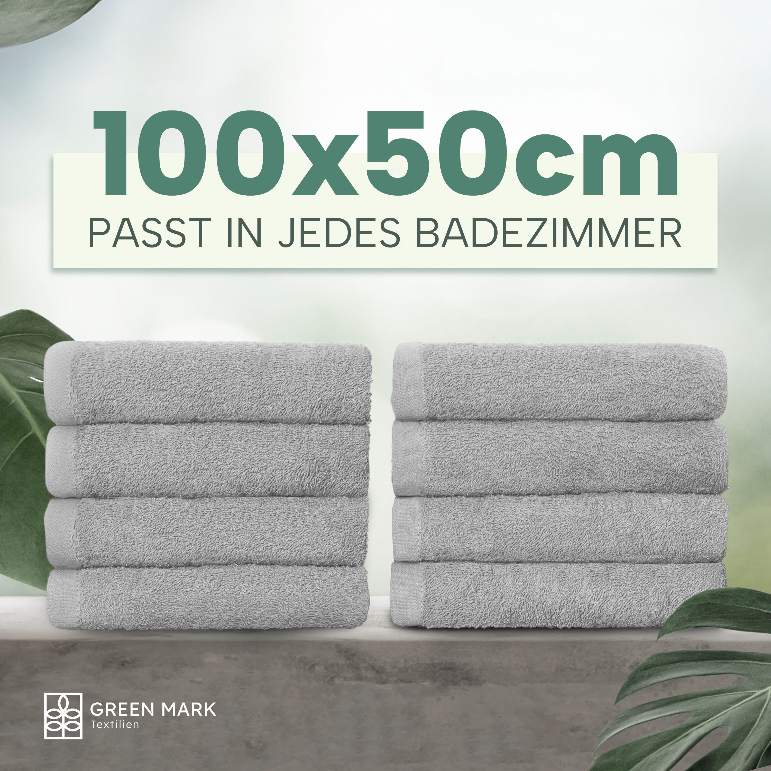 NatureMark Handtücher 8er-Sparpack Handtücher 50x100cm, 100% Baumwolle (8-St), 8X Handtücher, 100% Baumwolle, Silber grau, 50 x 100cm