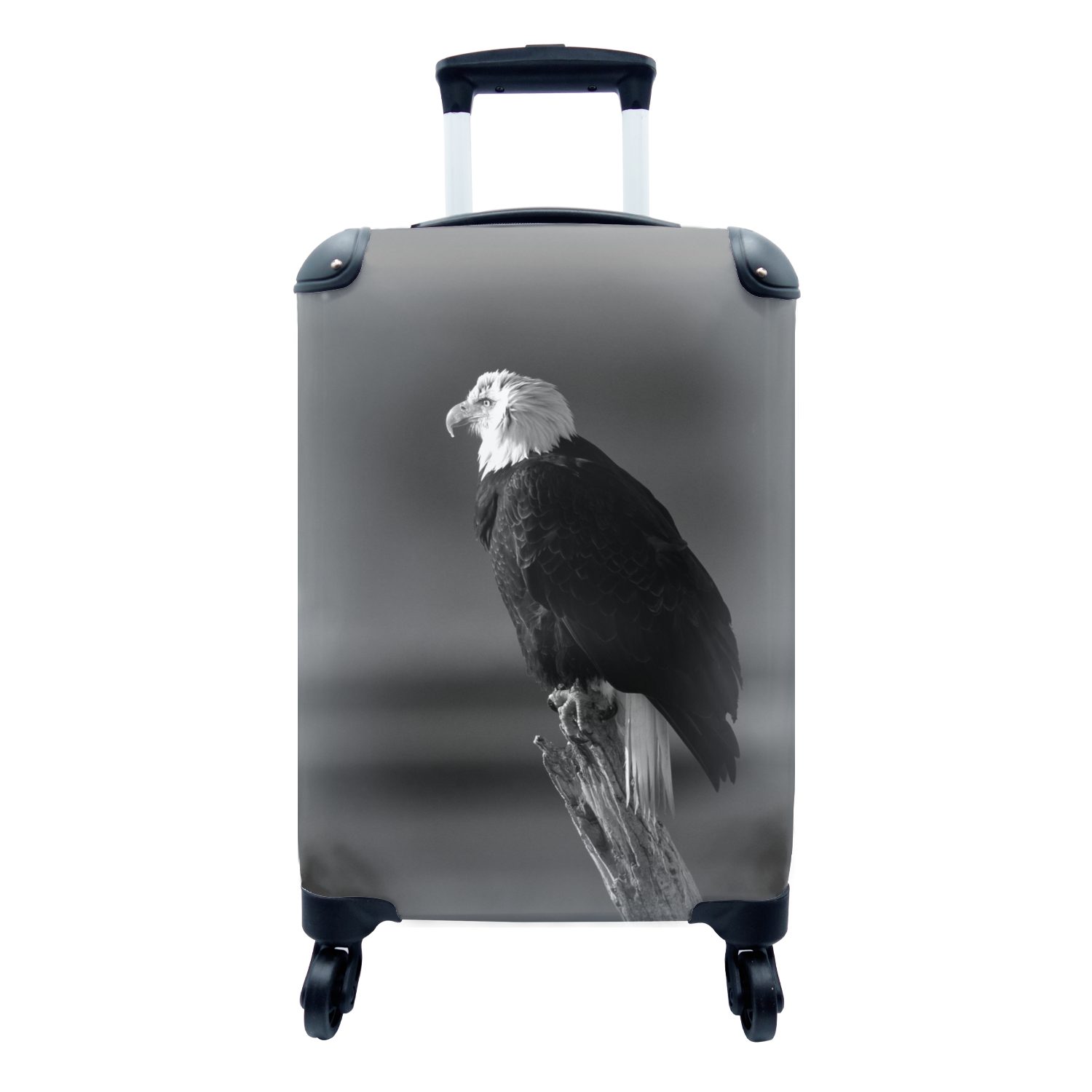 MuchoWow Handgepäckkoffer Nahaufnahme eines Adlers auf einem Zweig - schwarz und weiß, 4 Rollen, Reisetasche mit rollen, Handgepäck für Ferien, Trolley, Reisekoffer