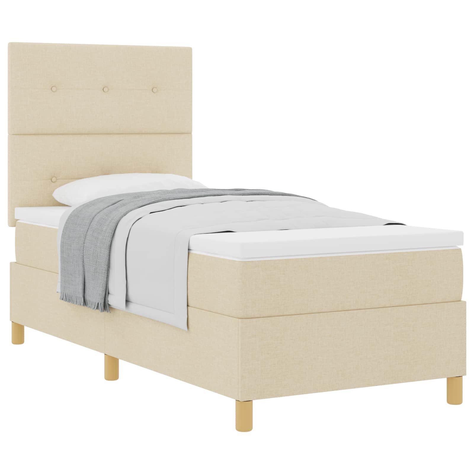 Bett Boxspringbett mit Kopfteil Creme 90 x 200 cm Stoff