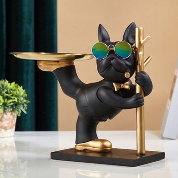 HYTIREBY Tierfigur Bulldogge Skulptur Deko, Bulldogge Tablett Deko, (1 St), Geschenk für Wohnzimmer, Eingangsbereich, Büro, Schreibtischdekoration
