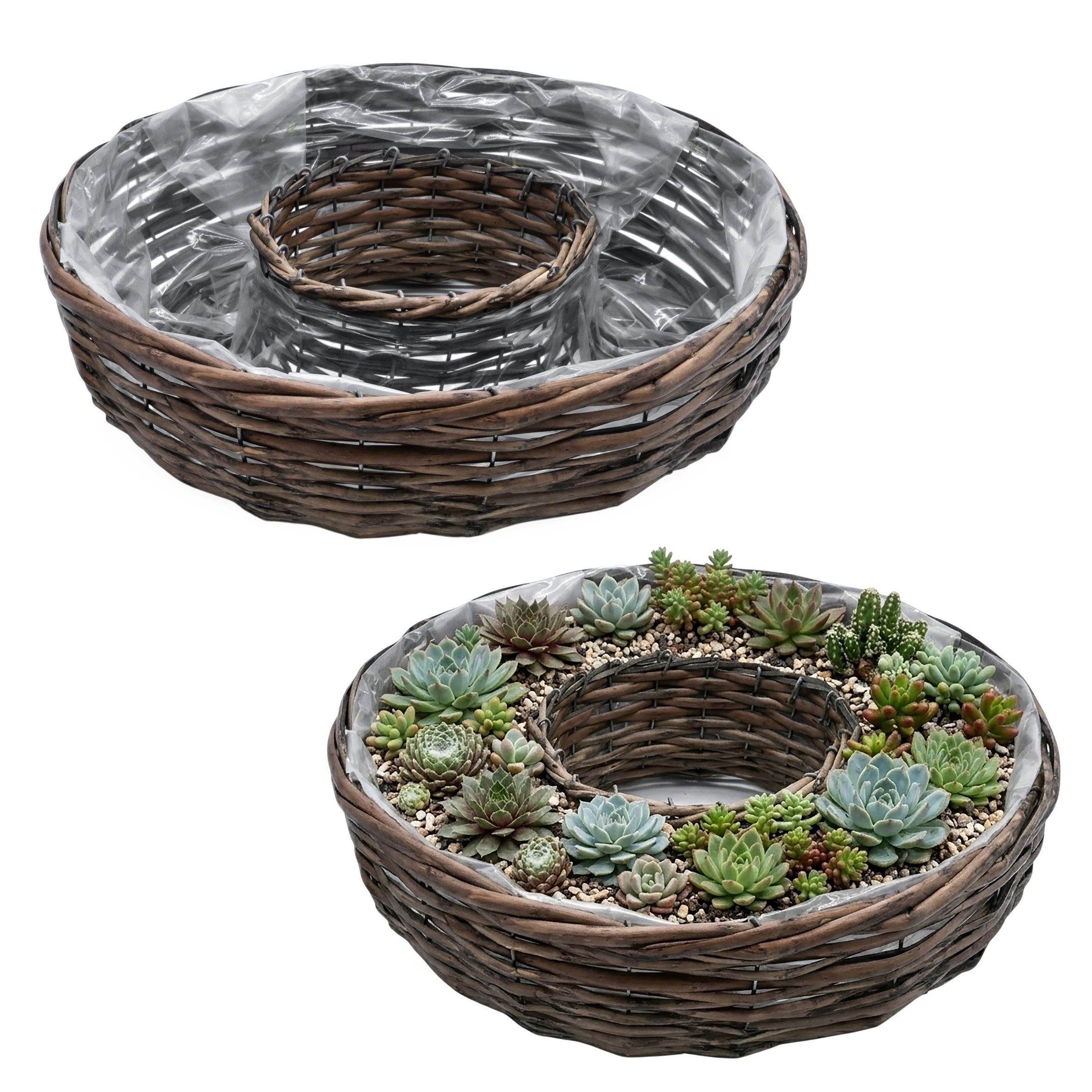 Spetebo Weidenkorb Weide Pflanzring 2er Set geflochten - 45 / 40 cm