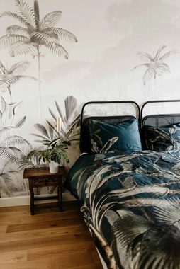 Bettwäsche Baumwoll-Satin Bettwäsche-Set Baumwolle Palmen grün Überlänge 220 cm, Cosy Home Ideas, Baumwolle, mit Hotelverschluss, inkl. Kopfkissenbezug, in Farbe dunkelgrün