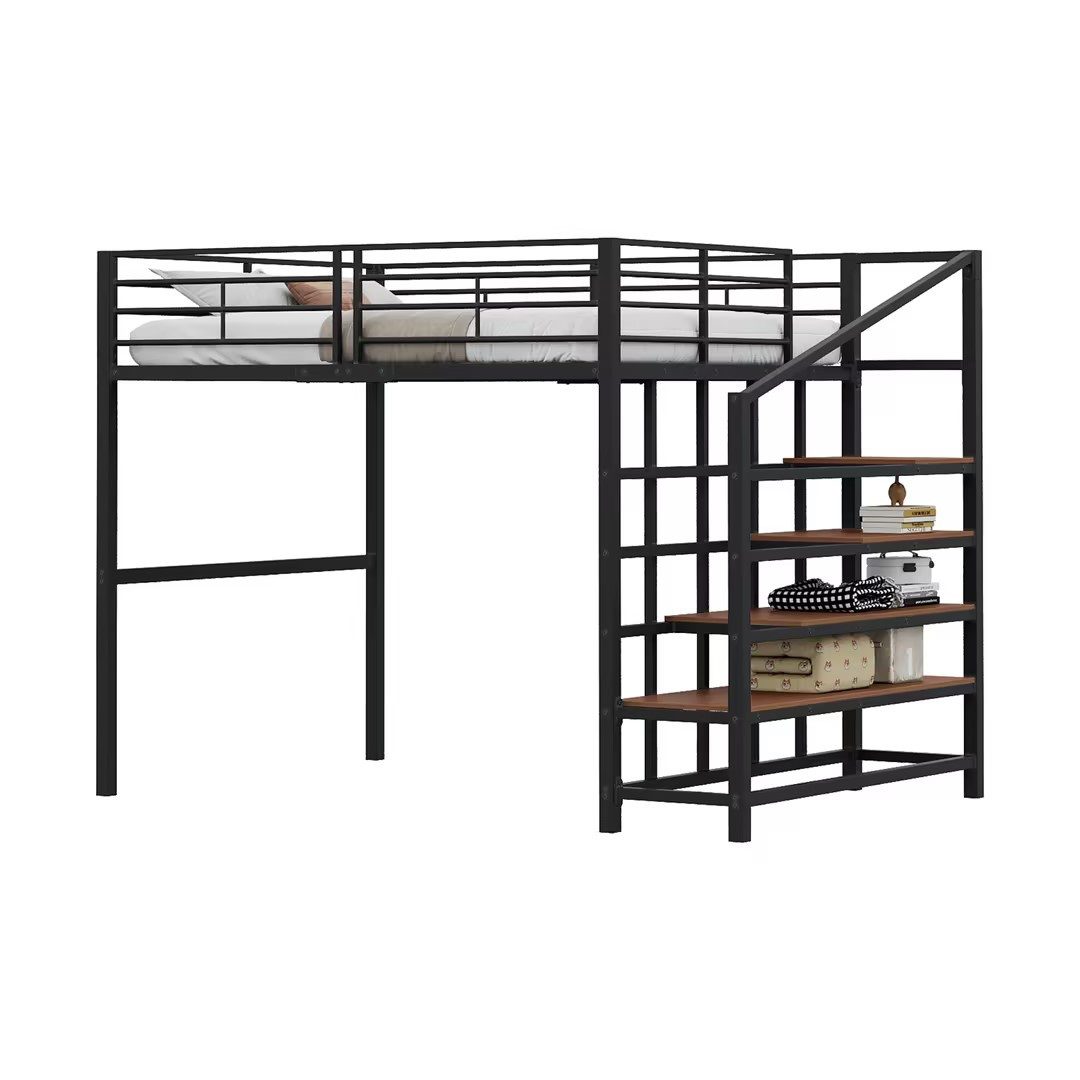 Hochbett Jugendbett Stauraumbett Metallkonstruktion Stauraum Treppe 140x200cm