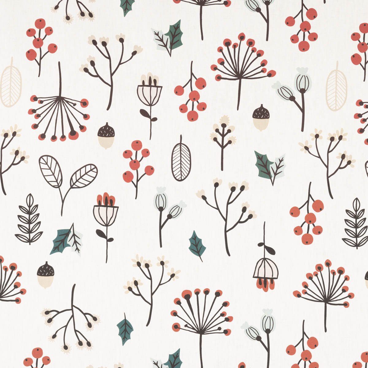 SCHÖNER LEBEN. Stoff Dekostoff Meterware Baumwolle Merry Christmas Blumen Beeren ecru 1,40m, Digitaldruck