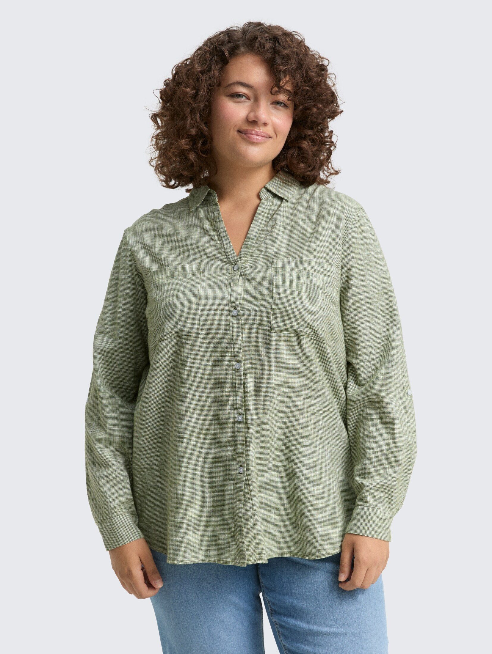 Langarmbluse Plus Size - Bluse mit Brusttaschen