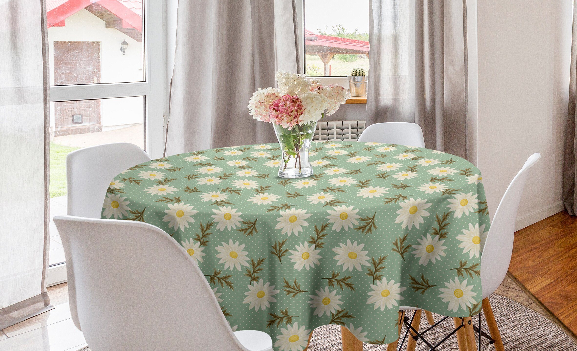 Abakuhaus Tischdecke Kreis Tischdecke Abdeckung für Esszimmer Küche Dekoration, Blumenweinlese Gänseblümchen