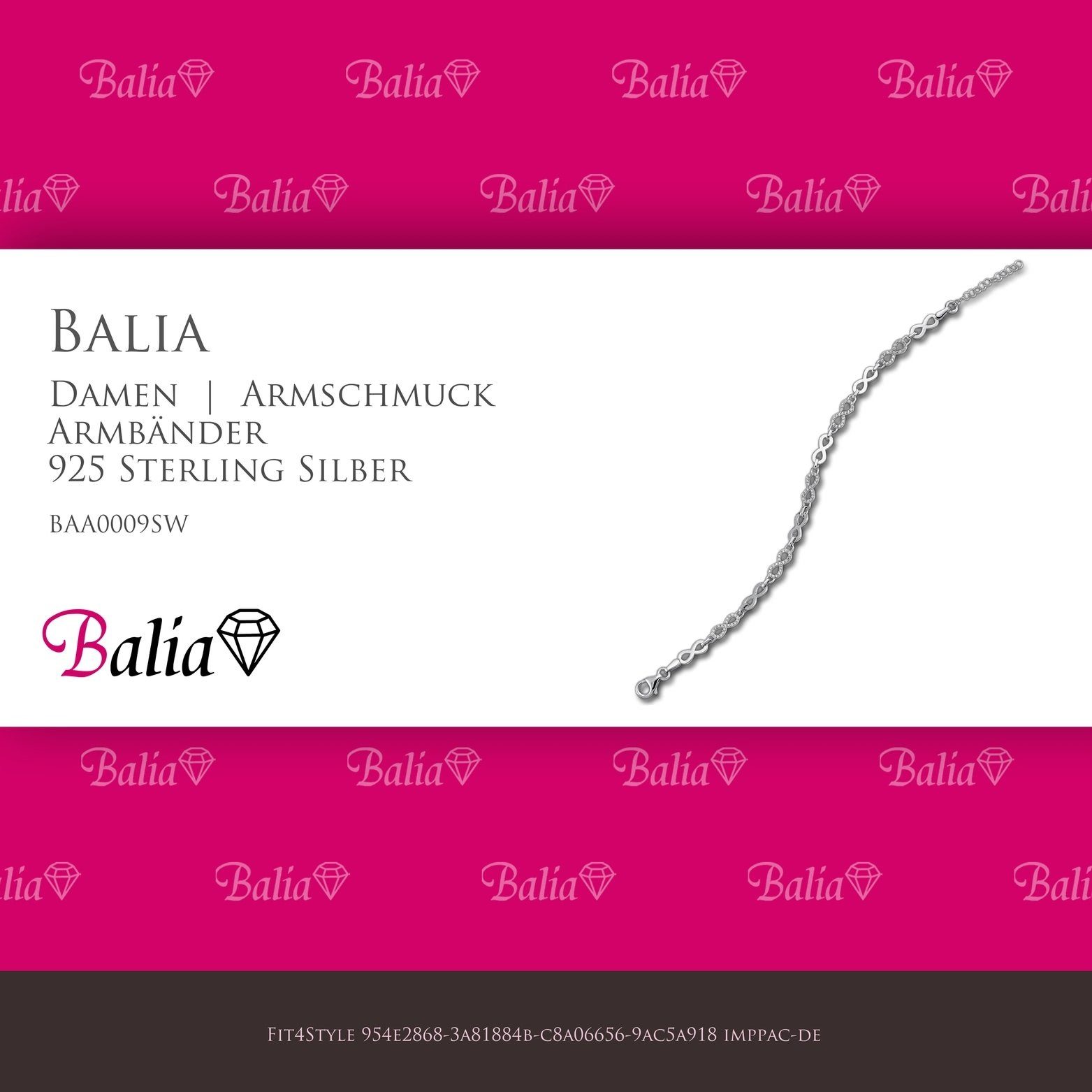Armband 925 Balia poliert Balia 21cm, bis Silber ca. (Armband), Silber (Infinity) Silberarmband Silber 18cm Damen Armband