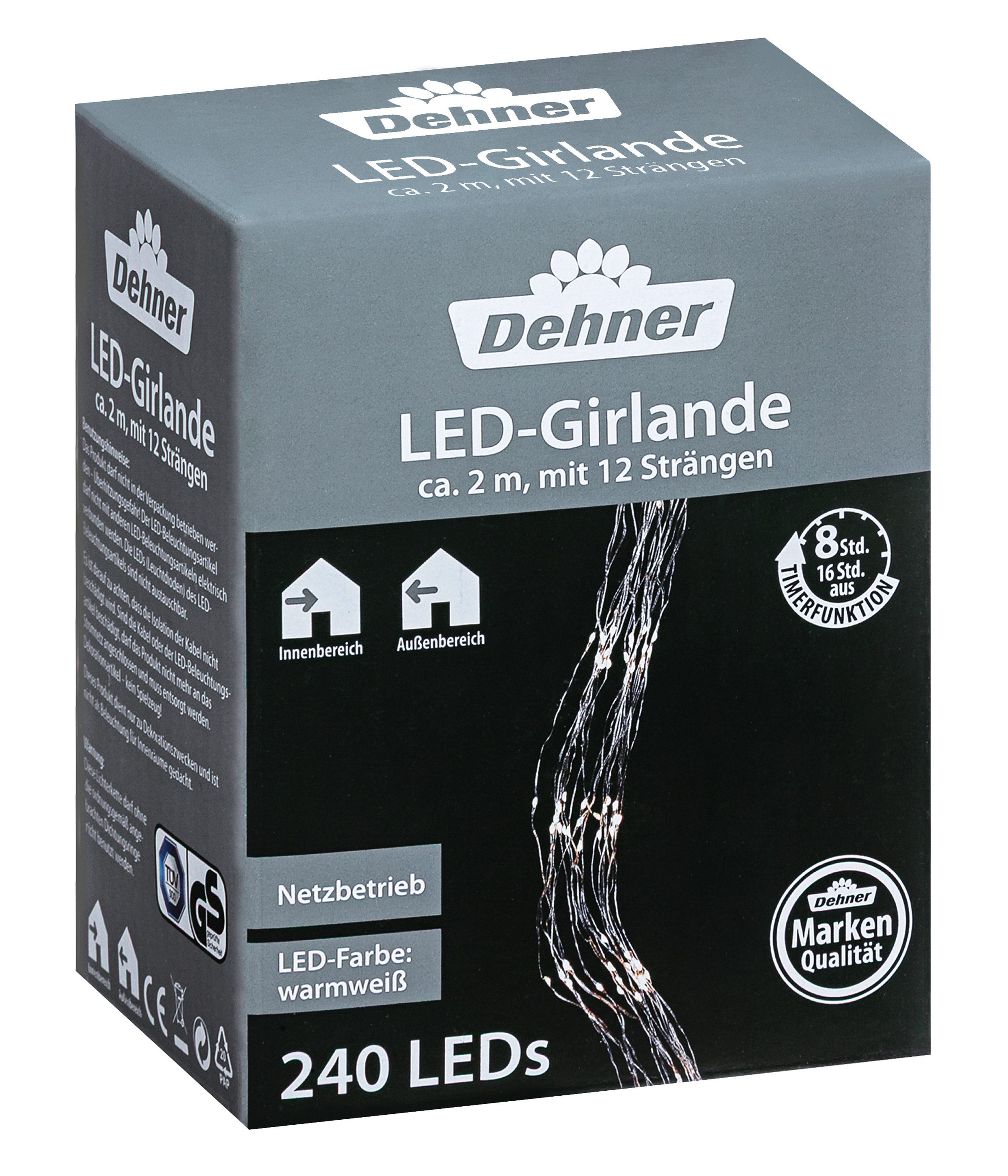 Dehner LED-Lichterkette LED Girlande, 240 LEDs, warmweiß, Длина 19 m, Weihnachtsbeleuchtung für Indoor / Outdoor, mit 8h-Timer