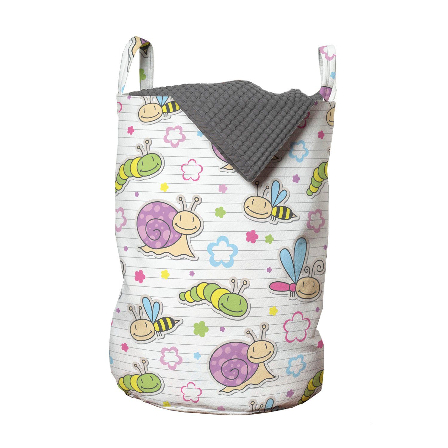 Abakuhaus Wäschesäckchen Wäschekorb mit Griffen Kordelzugverschluss für Waschsalons, Baby Insekten Schnecke Caterpillar