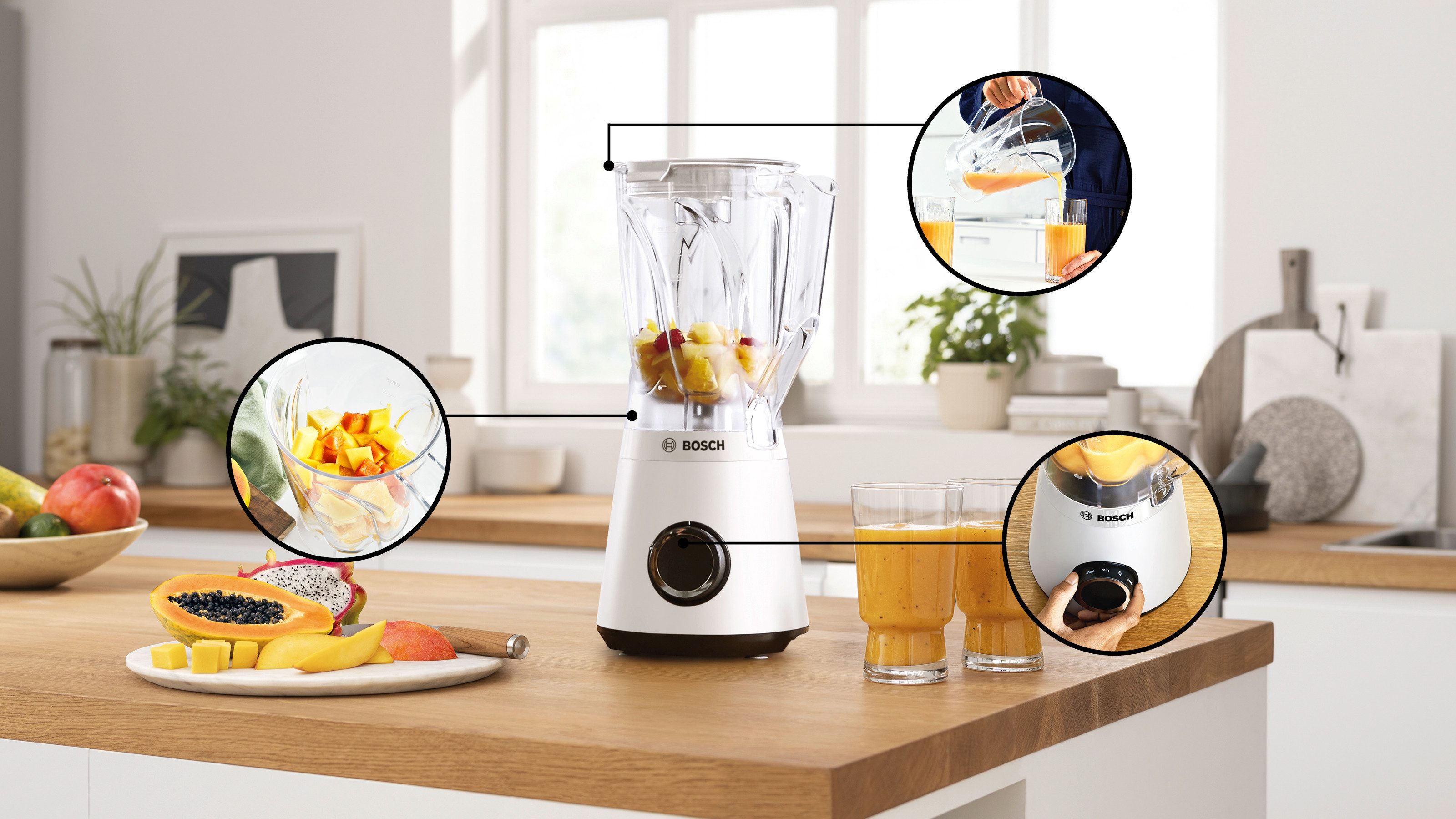 BOSCH Standmixer VitaPower Serie 4 MMB6141W, Powermixer, 30.000 rpm, weiß, 1200 W, 1,5l Tritan-Mixbehälter, Edelstahlklingen, spülm.feste Teile