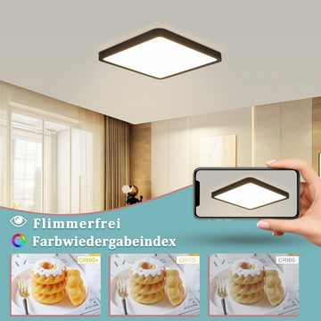 ZMH LED Deckenleuchte Flach - 23CM 18W Küchenlampe IP20 Neutralweiß Schlafzimmer Flur, LED fest integriert, 4000k, für Badezimmer, Schwarz, Whonzimmerlanmpe