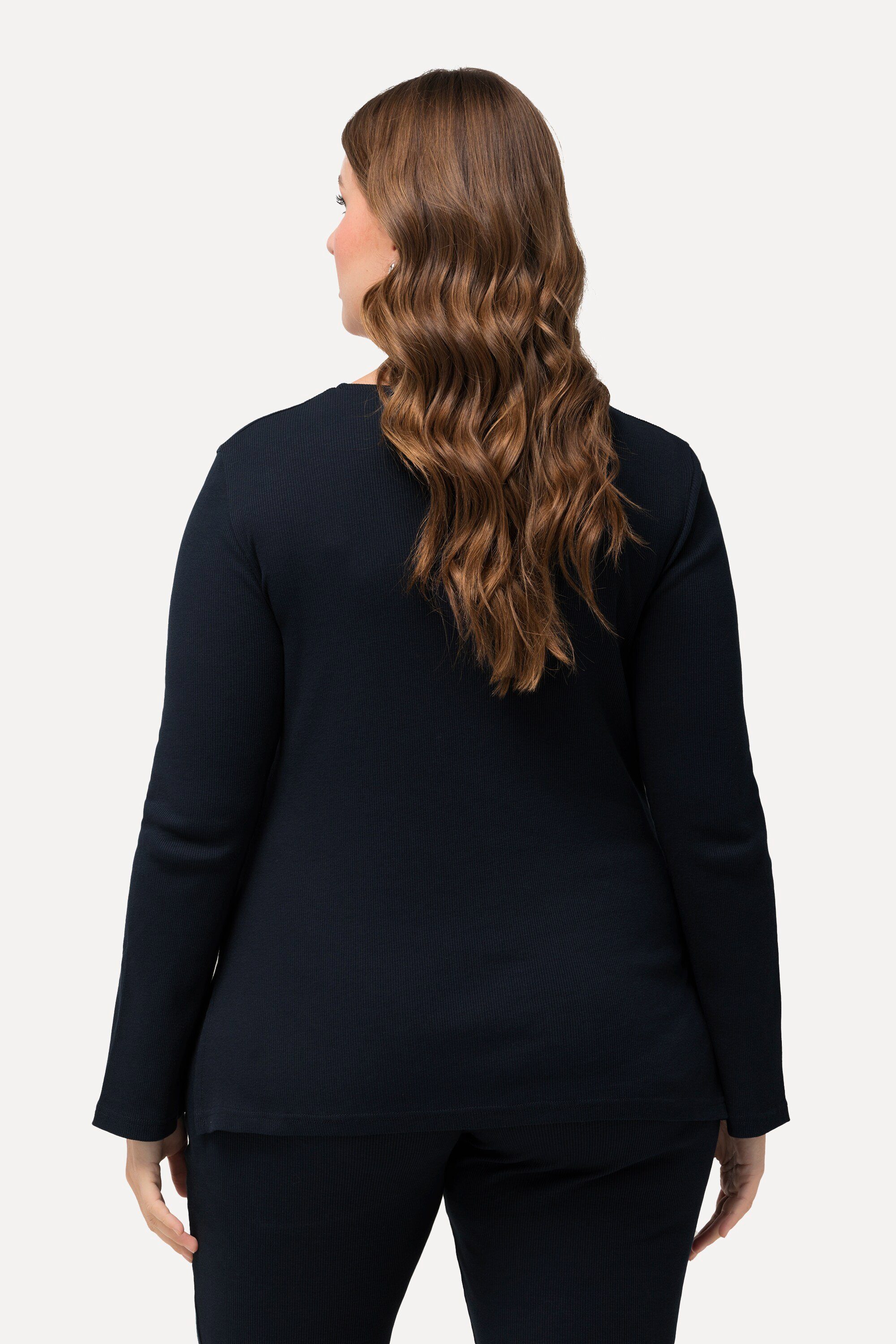 Ulla Popken T-Shirt Longshirt Rippjersey Ausschnitt mit Bindeband Schwangerschaft