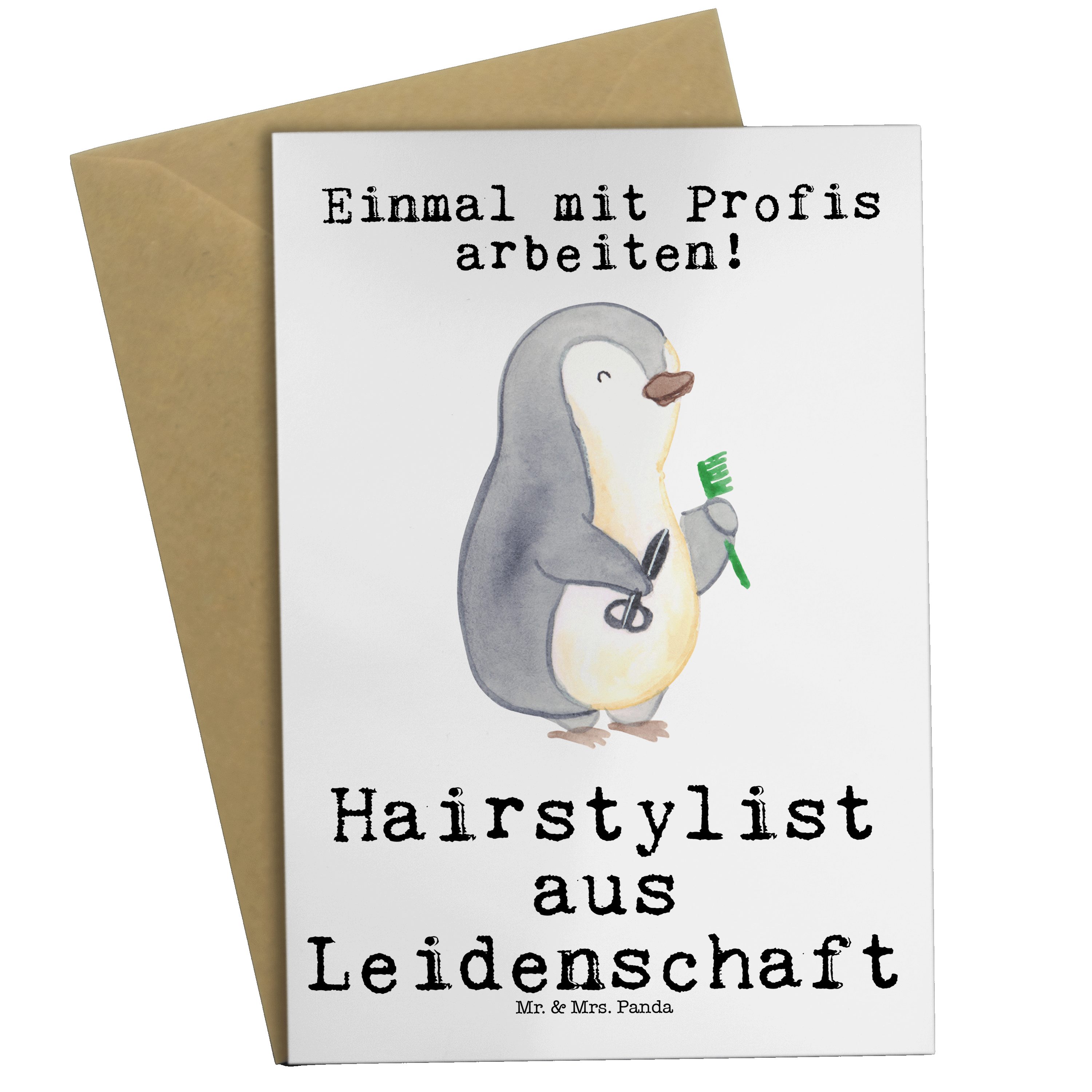Mr. & Mrs. Panda Grußkarte Hairstylist aus Leidenschaft - Weiß - Geschenk, Eröffnung Friseur, Fr