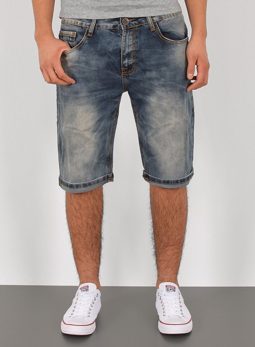 ESRA Jeansshorts Look, Jeans Herrren Mittelblau Jeansshorts Jeanshose, Pocket, Große kurze Herren 5 Herren Jeans mit Capri Destroyed Jeans mit Stretch, Capri Herren Jeanshose Shorts Jeans Herren / Hose Hose mit Herren Hose, AS430 Shorts A360 Capri Straight Comfort Regular bis Größe, kurze Übergröße Herren Plussize Rissen