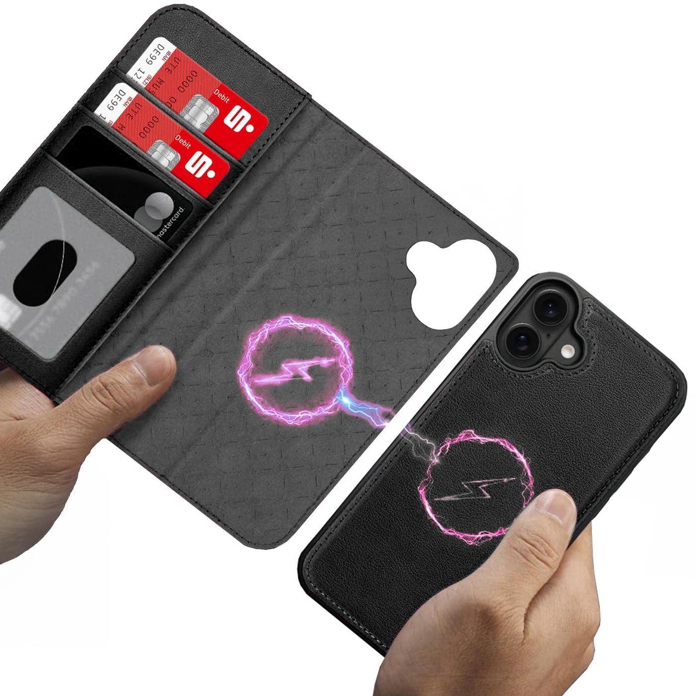 CoolGadget Handyhülle Magnet Book Case für Apple iPhone 16 Hülle + Klapphülle 6,1 Zoll, 2in1 abnehmbare magnetische RFID Schutzhülle Kartenfach Fotofenster