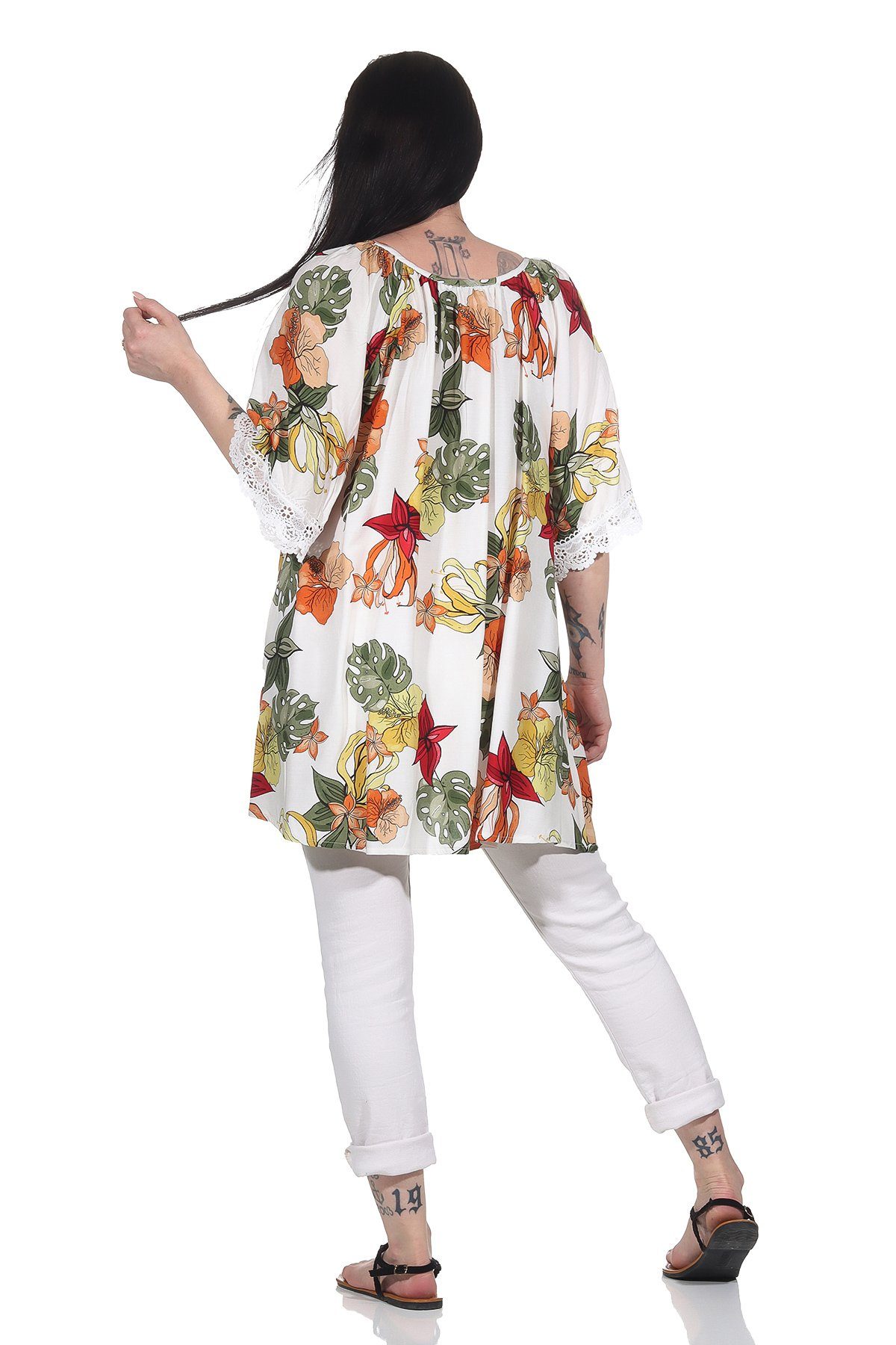 Aurela Weiß Oversize-Shirt Tunika lässiges Bluse Oversize Damenmode Shirt Damen Sommer