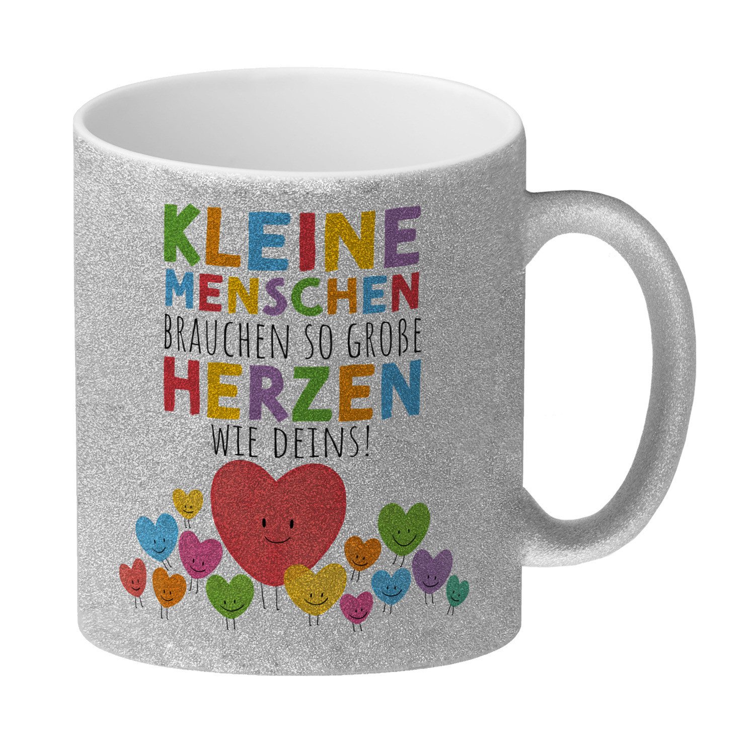 Tasse Herzen Glitzer Kaffeebecher mit Spruch Große für kleine Menschen